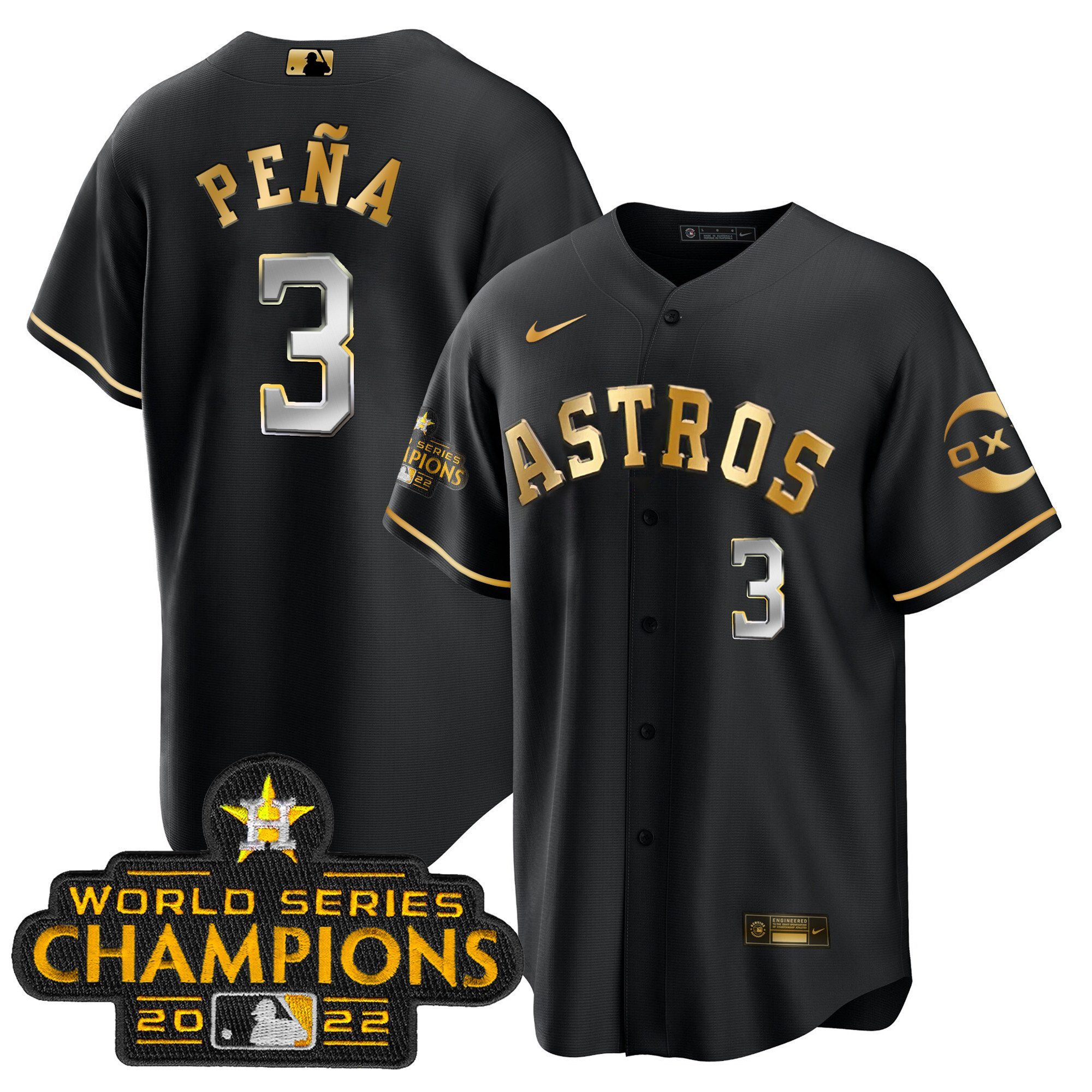 Jeremy Pena Houston Astros 2022 Champions Black Gold Rush Cool Base Jersey - All Stitched