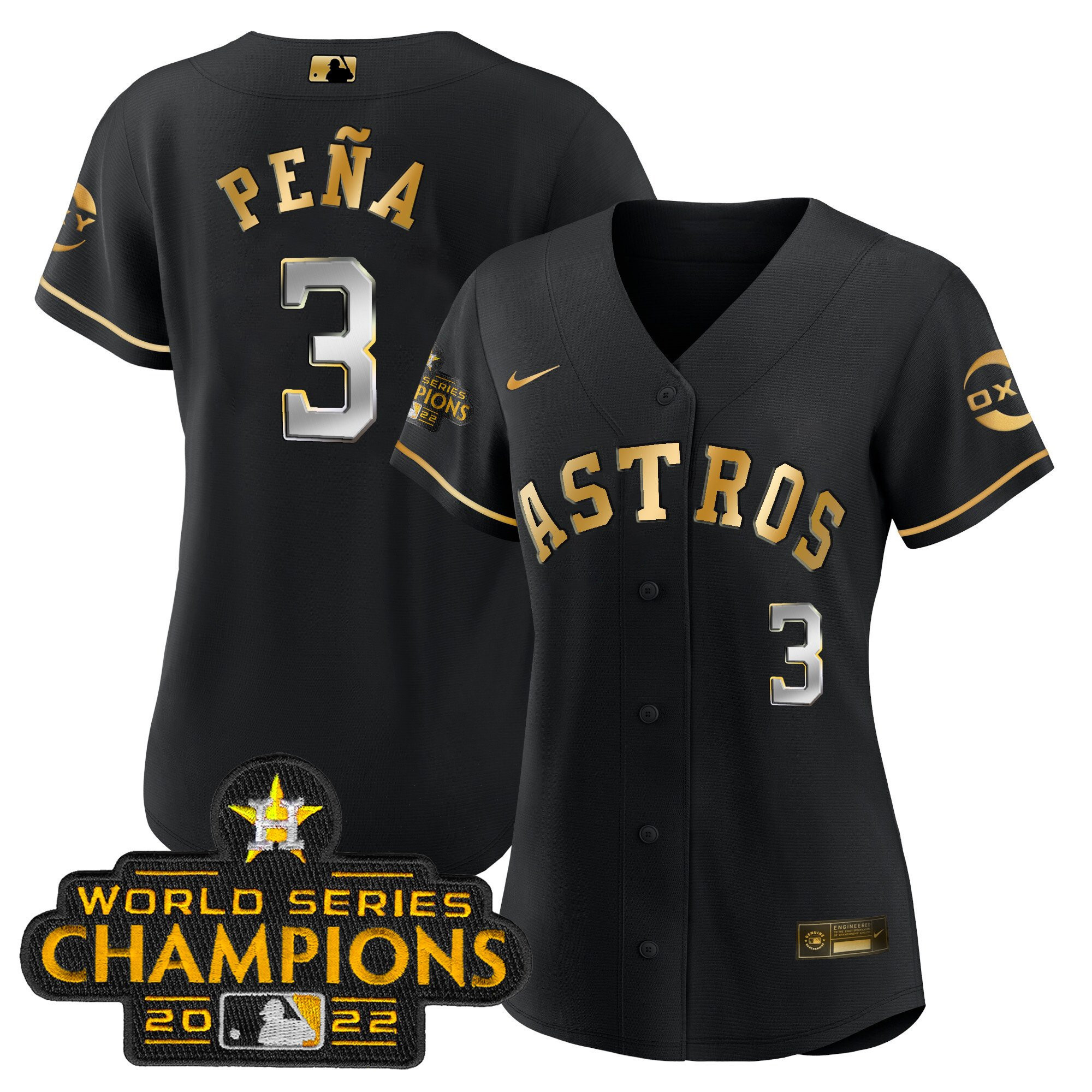 Jeremy Pena Houston Astros 2022 Champions Black Gold Rush Flex Base Jersey - All Stitched