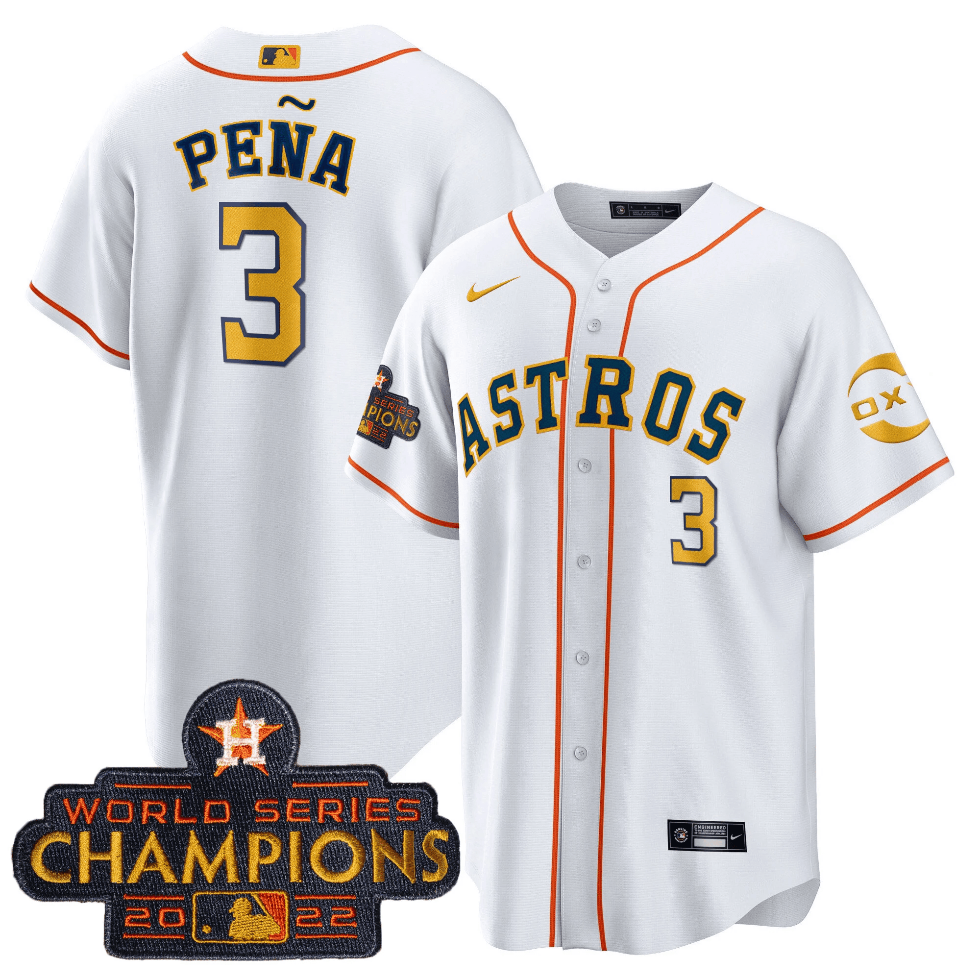 Jeremy Pena Houston Astros 2022 Champions Gold Rush Oxy Patch Cool Base Jersey - All Stitched