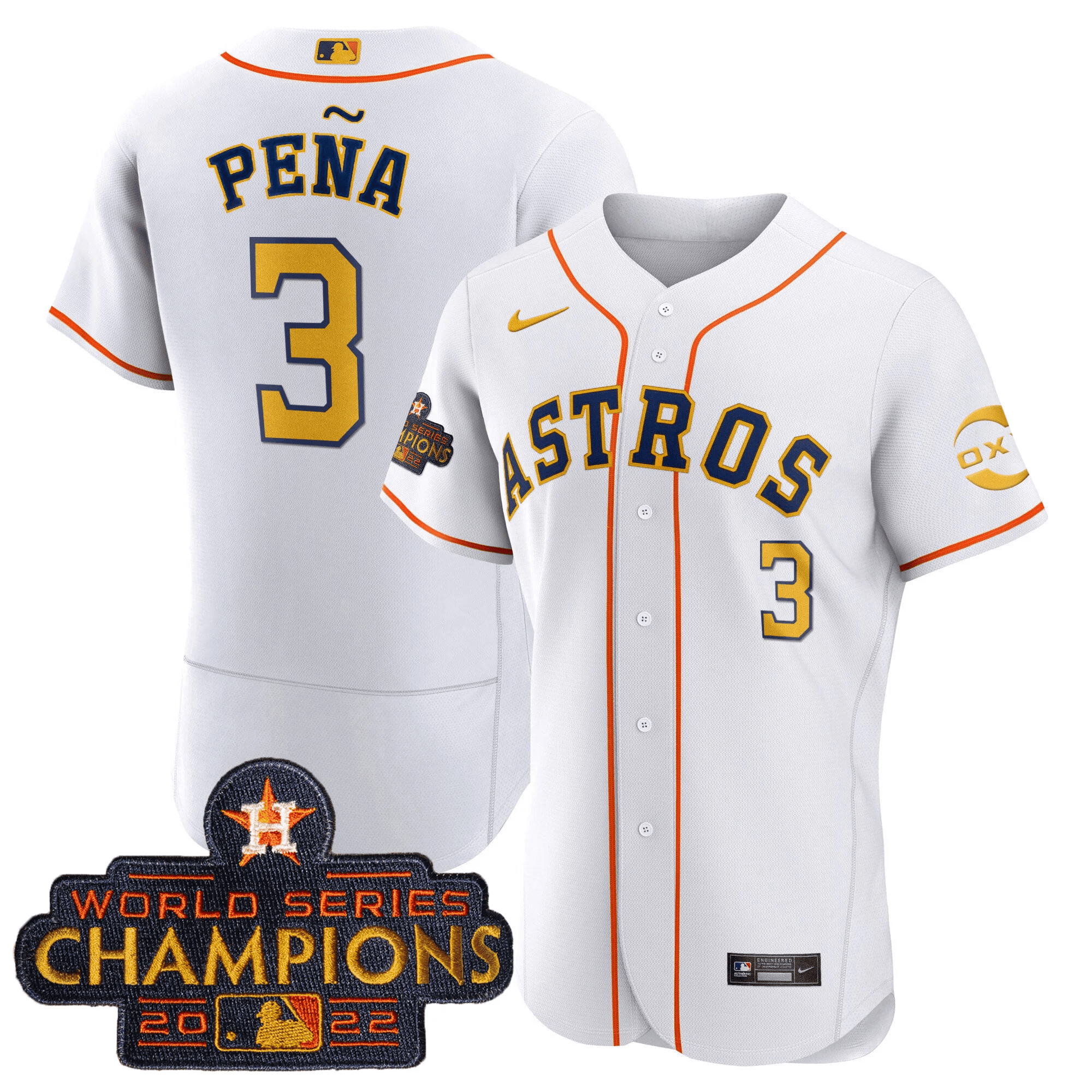 Jeremy Pena Houston Astros 2022 Champions Gold Rush Oxy Patch Flex Base Jersey - All Stitched