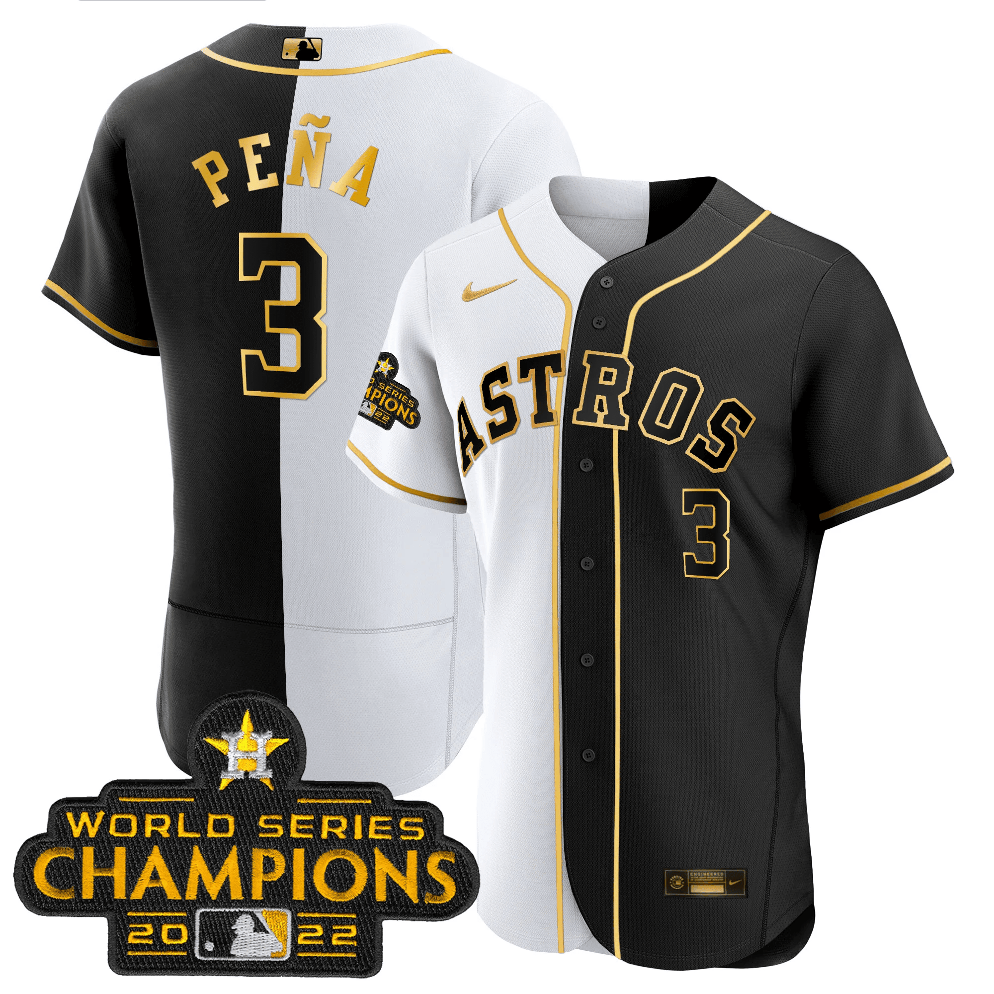 Jeremy Pena Houston Astros 2023 Flex Base Split Black & White Gold Jersey - All Stitched