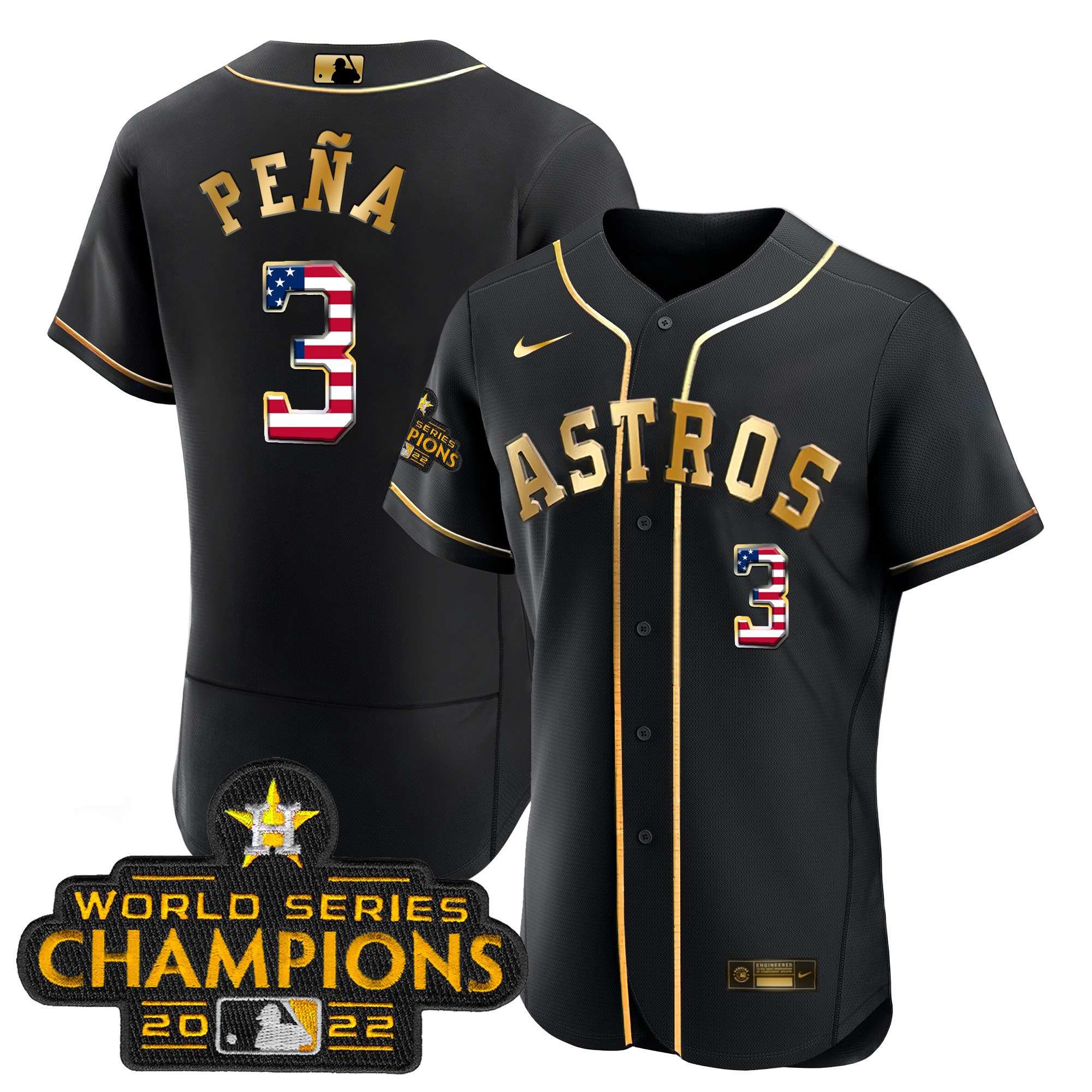 Jeremy Pena Houston Astros 2023 Gold Flag Flex Base Collection Jersey - All Stitched