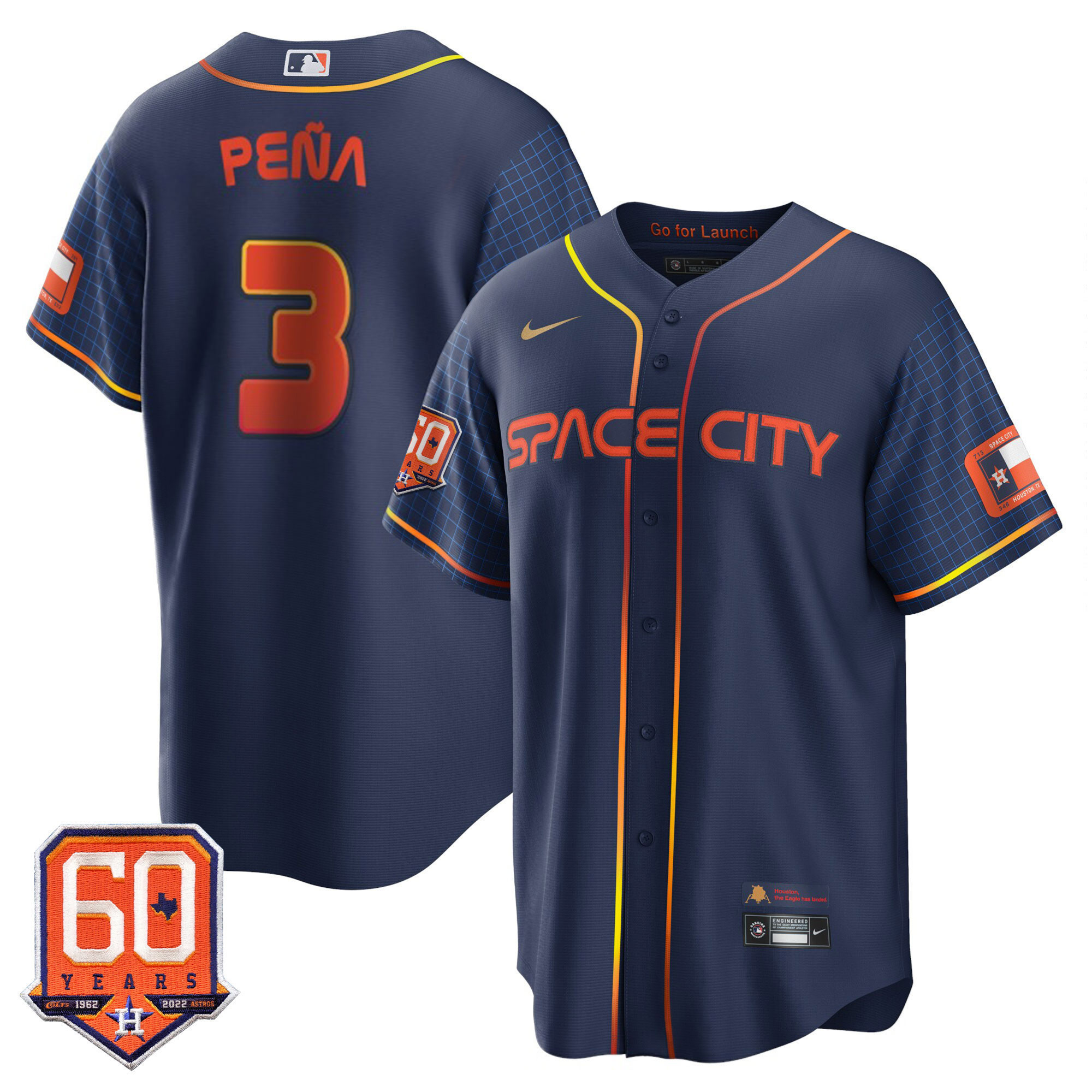 Jeremy Pena Houston Astros Cool Base 60th Anniversary Patch Space City Jersey - All Stitched