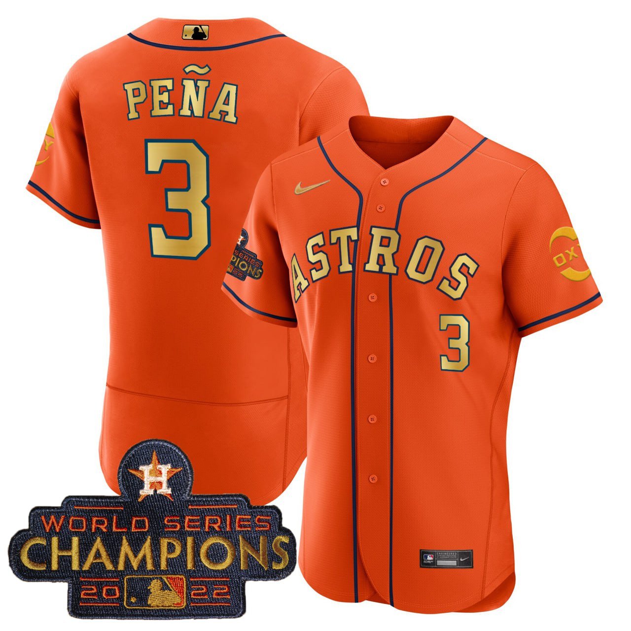 Jeremy Pena Houston Astros Orange Gold Oxy Patch Flex Base Jersey - All Stitched