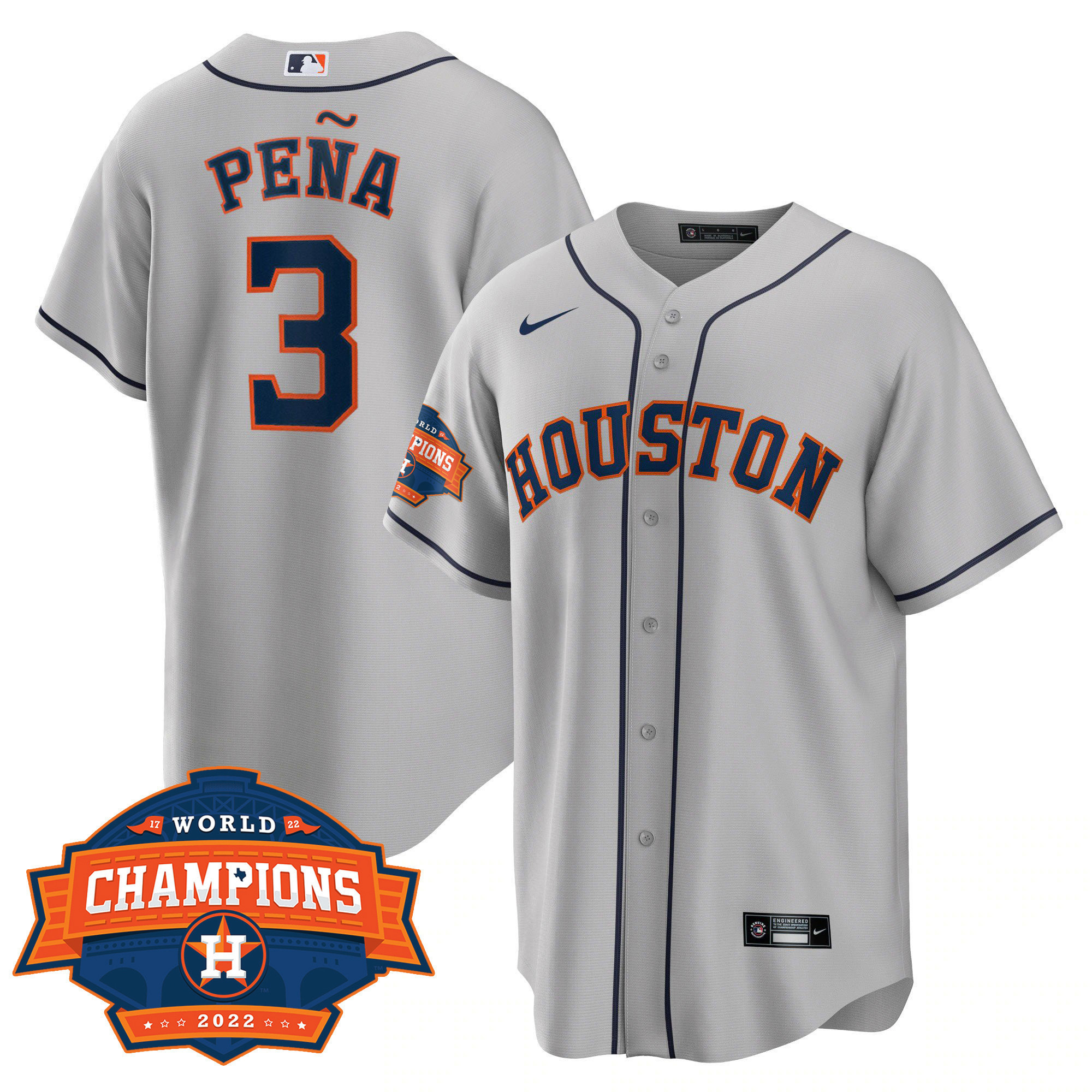 Jeremy Pena Men's Houston Astros 2022 Champions Limited Gray Road Player Cool Base Jersey - All Stitched