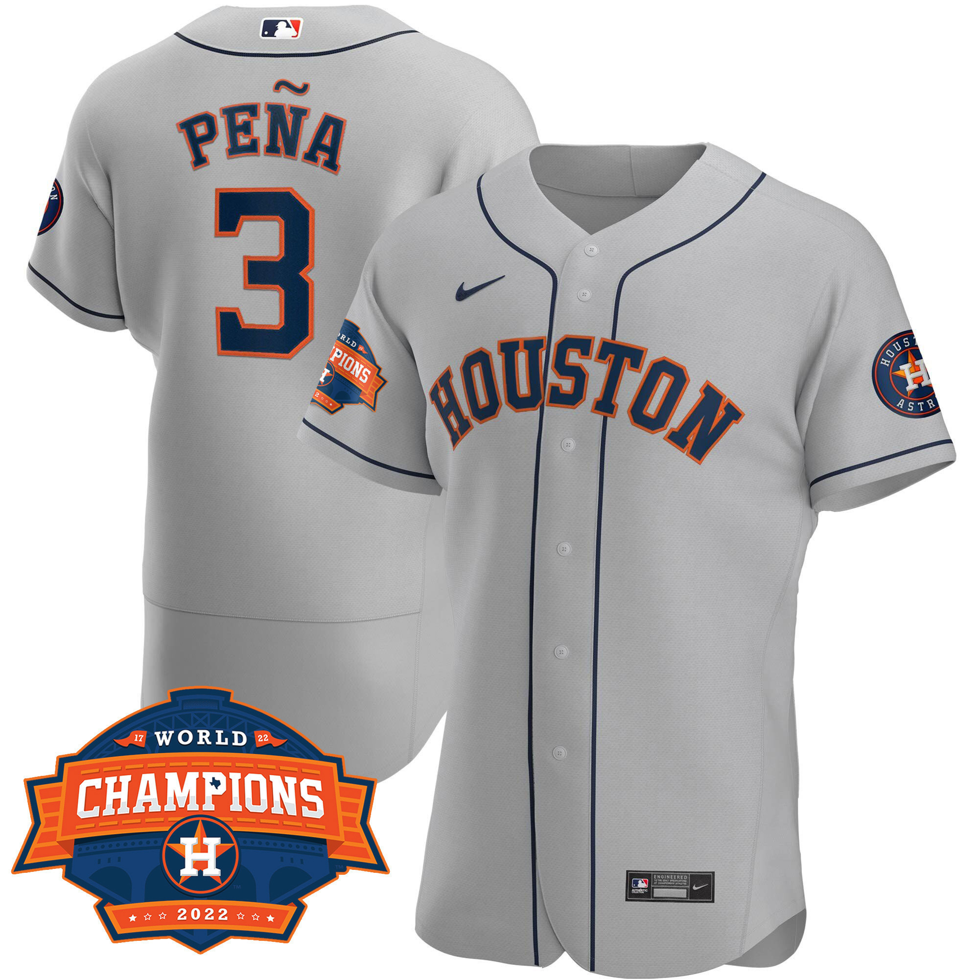 Jeremy Pena Men's Houston Astros 2022 Champions Limited Gray Road Player Flex Base Jersey - All Stitched