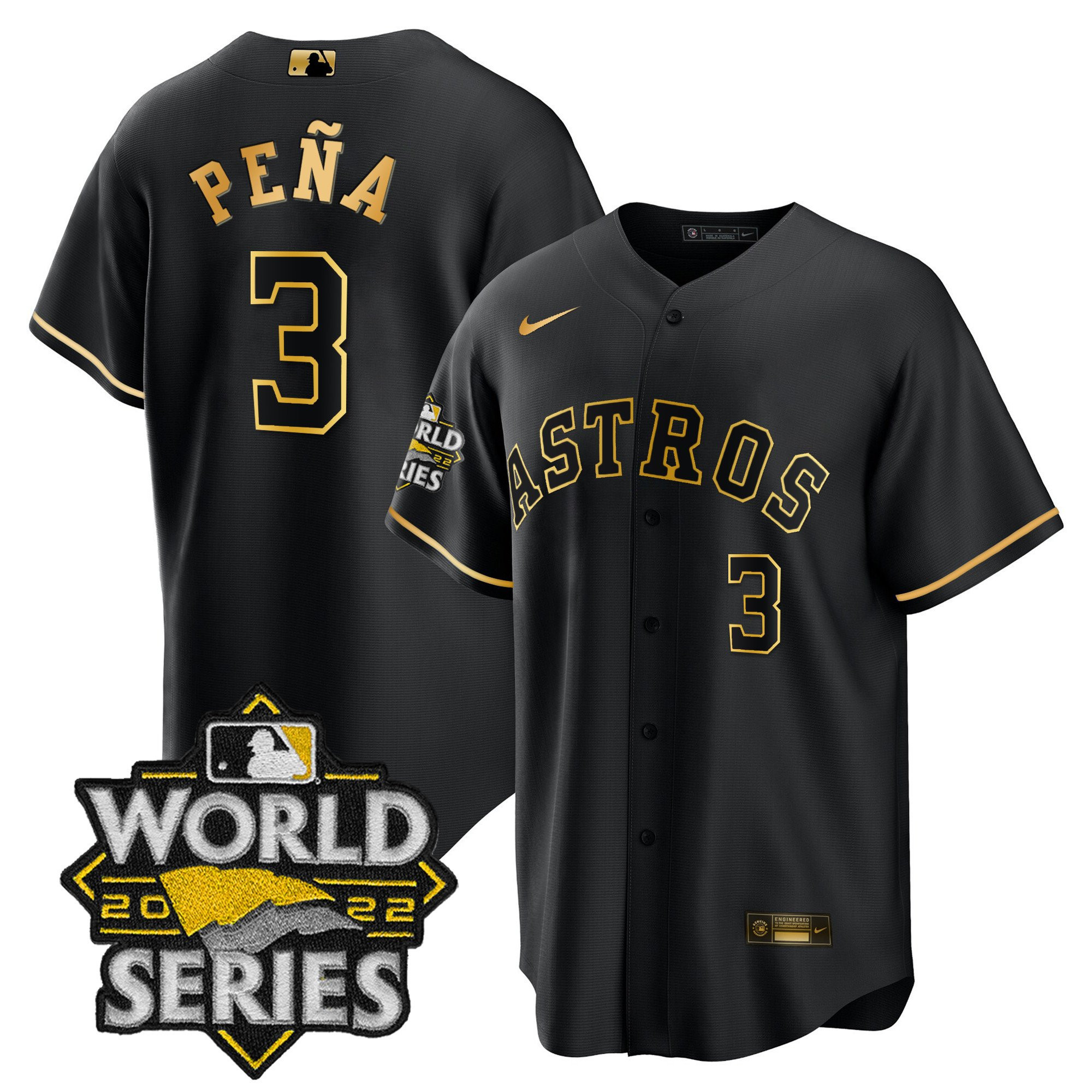 Jeremy Pena Men's Houston Astros 2022 World Series Gold Limited Cool Black Jersey - All Stitched