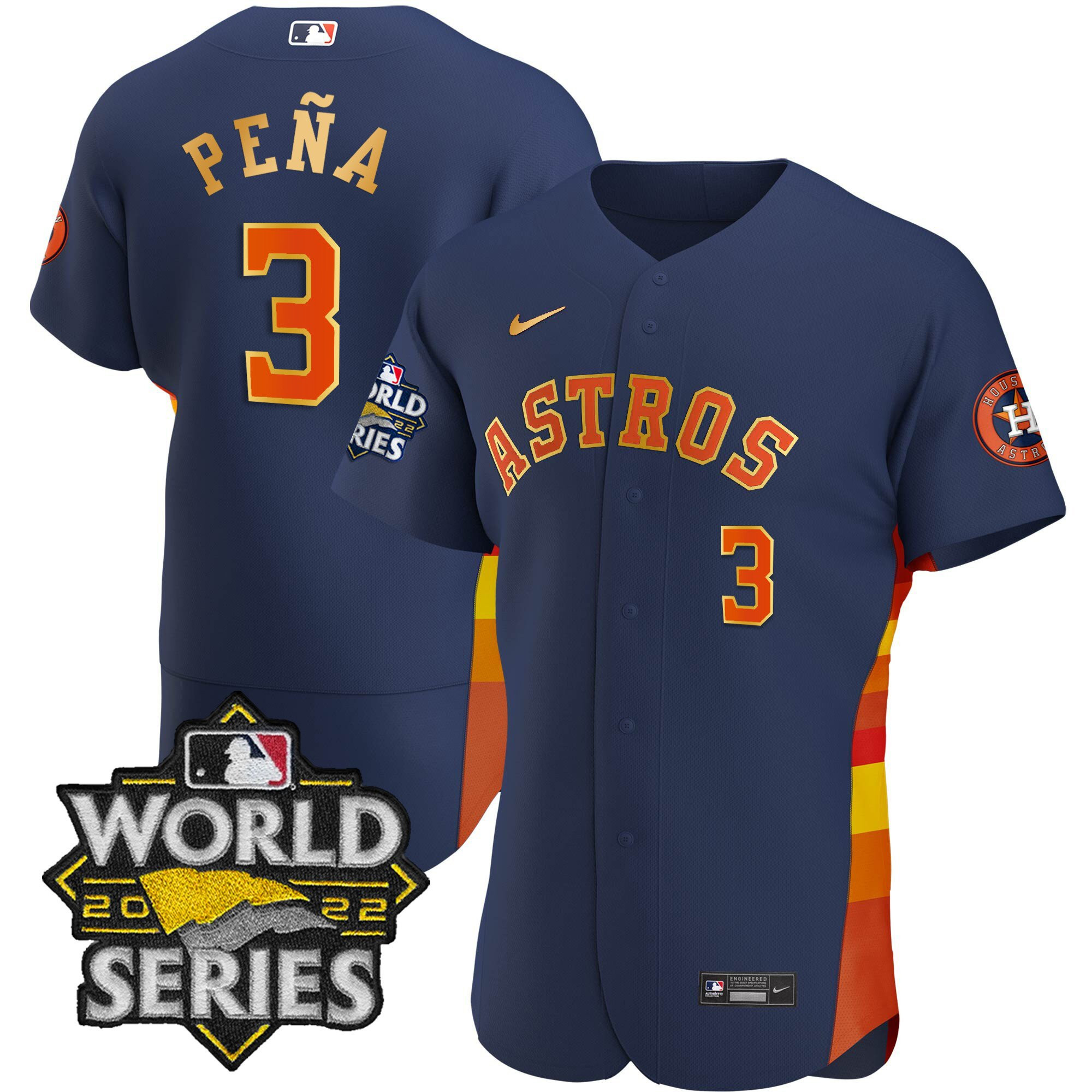 Jeremy Pena Men's Houston Astros 2022 World Series Gold Limited Flex Navy Jersey - All Stitched