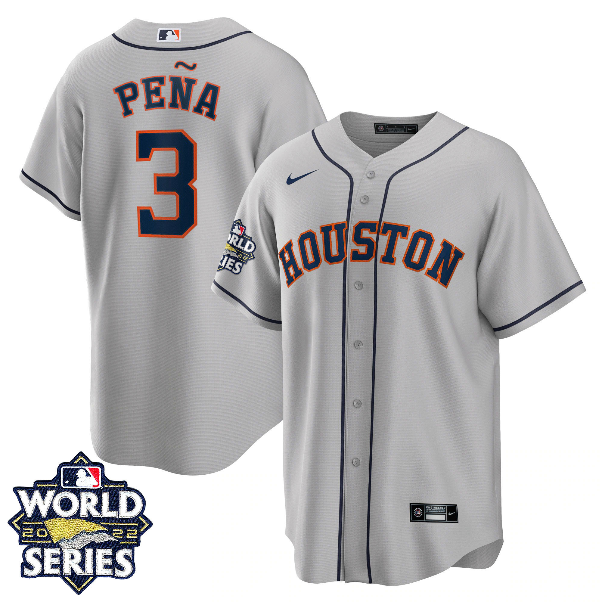 Jeremy Pena Men's Houston Astros 2022 World Series Gray Road Player Cool Base Jersey - All Stitched