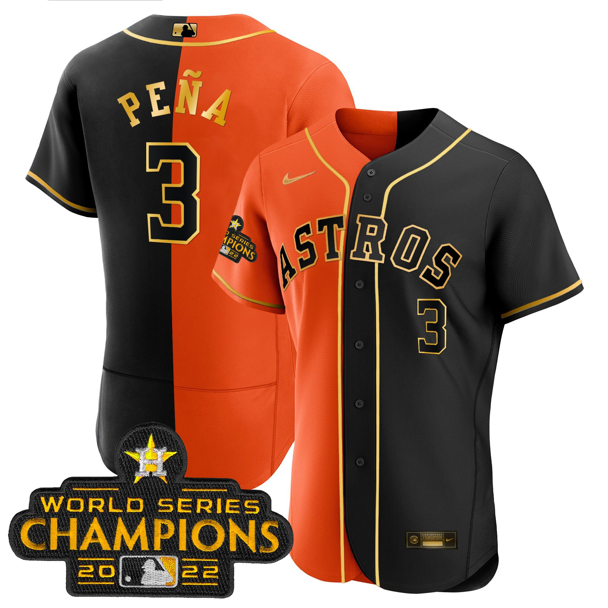 Jeremy Pena Men's Houston Astros 2023 Champions Gold Split Flex B&O Jersey - All Stitched