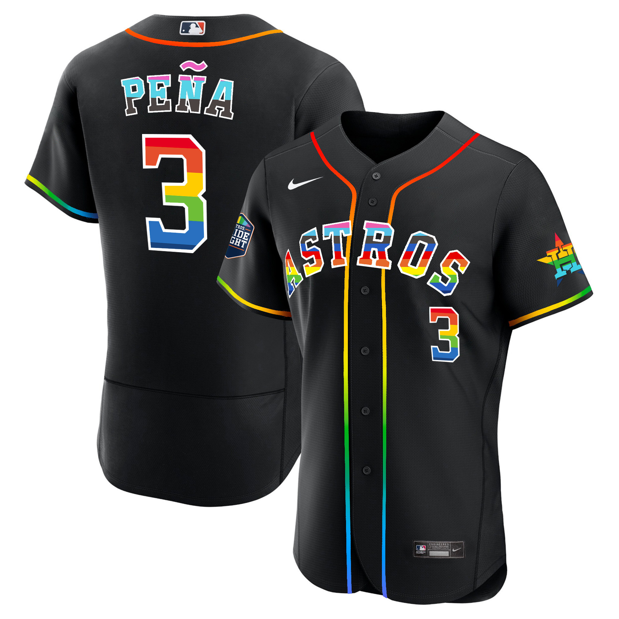 Jeremy Pena Men's Houston Astros 2023 Flex Base Pride Black Jersey - All Stitched
