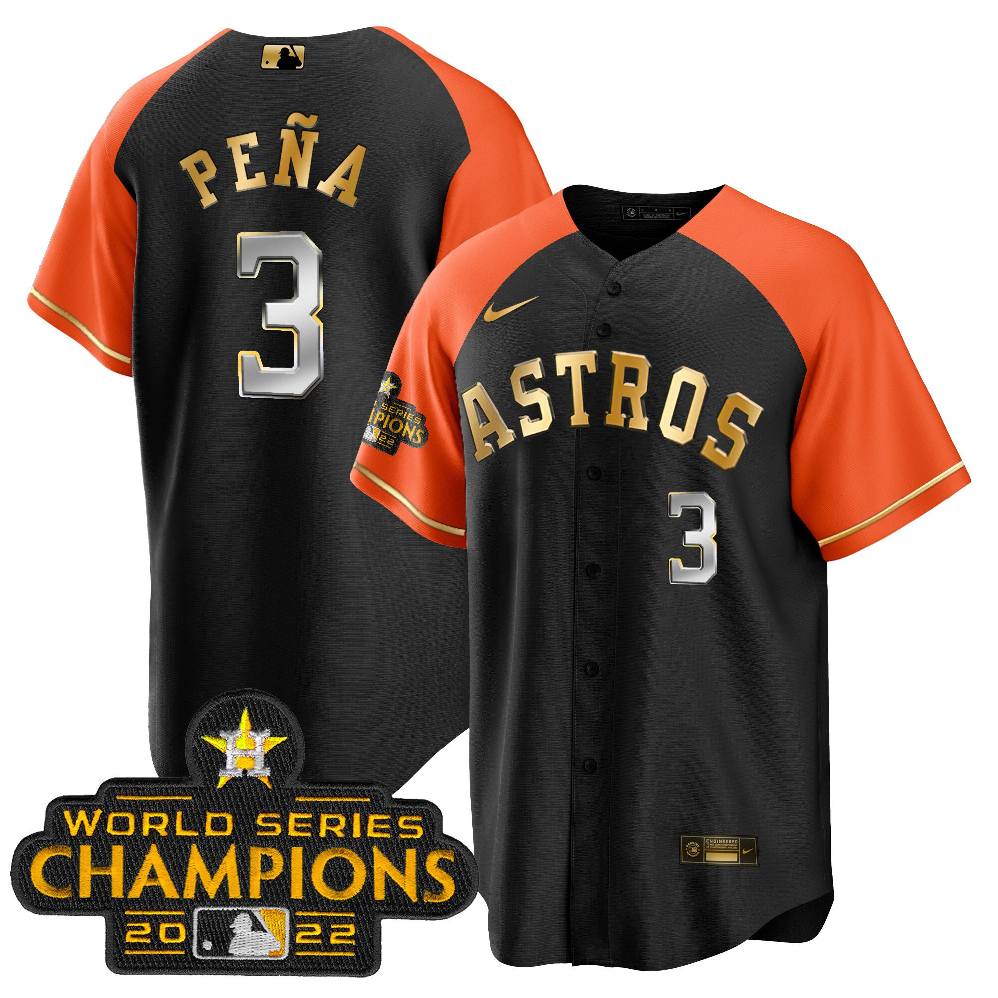 Jeremy Pena Men's Houston Astros 2023 Gold Alternate Cool Base Orange Sleeves Jersey - All Stitched