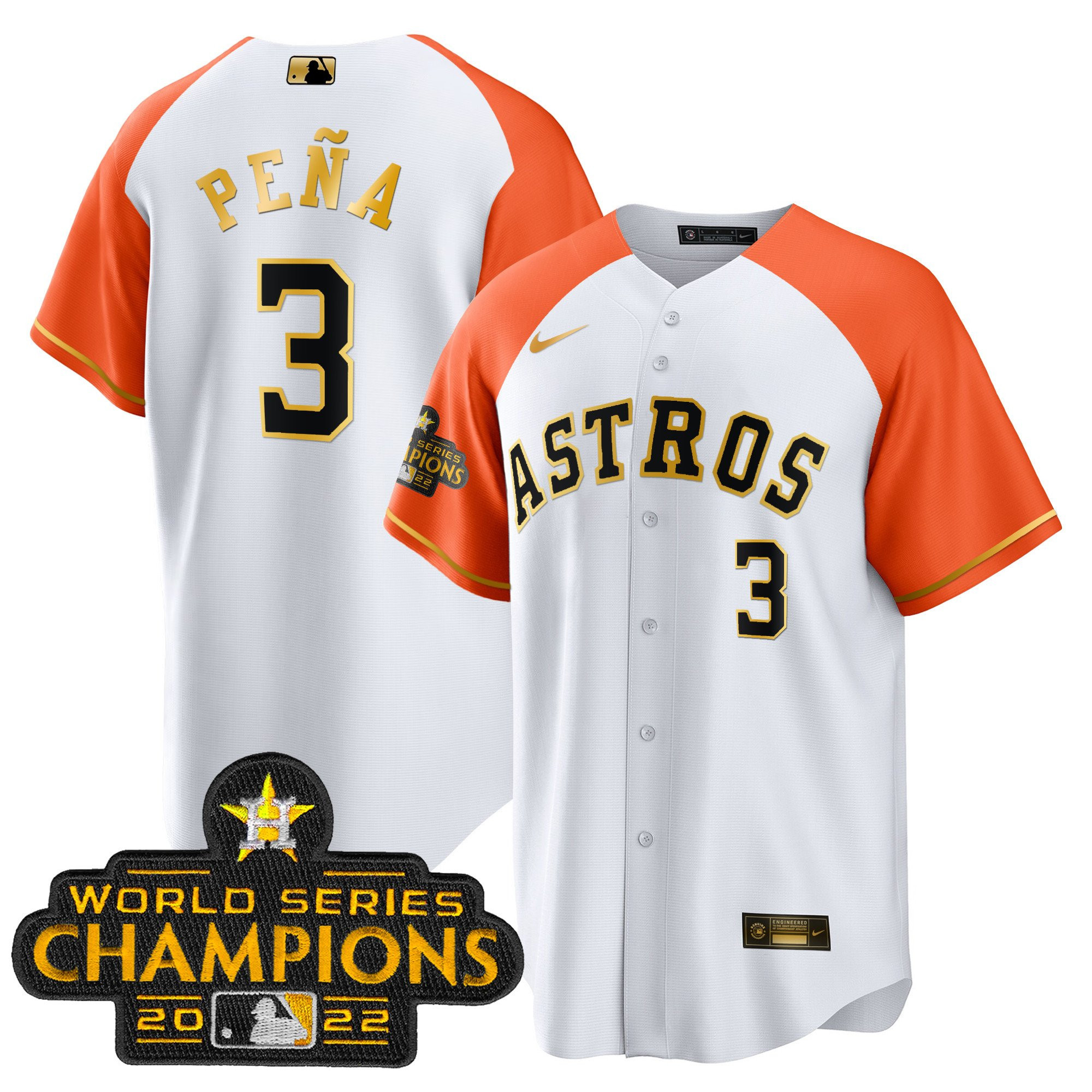 Jeremy Pena Men's Houston Astros 2023 Gold Alternate Cool Base Orange White Jersey - All Stitched
