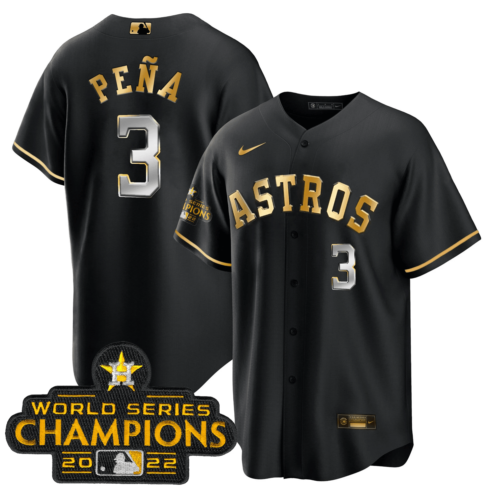 Jeremy Pena Men's Houston Astros 2023 Gold Cool Base Collection Black Gold Jersey - All Stitched