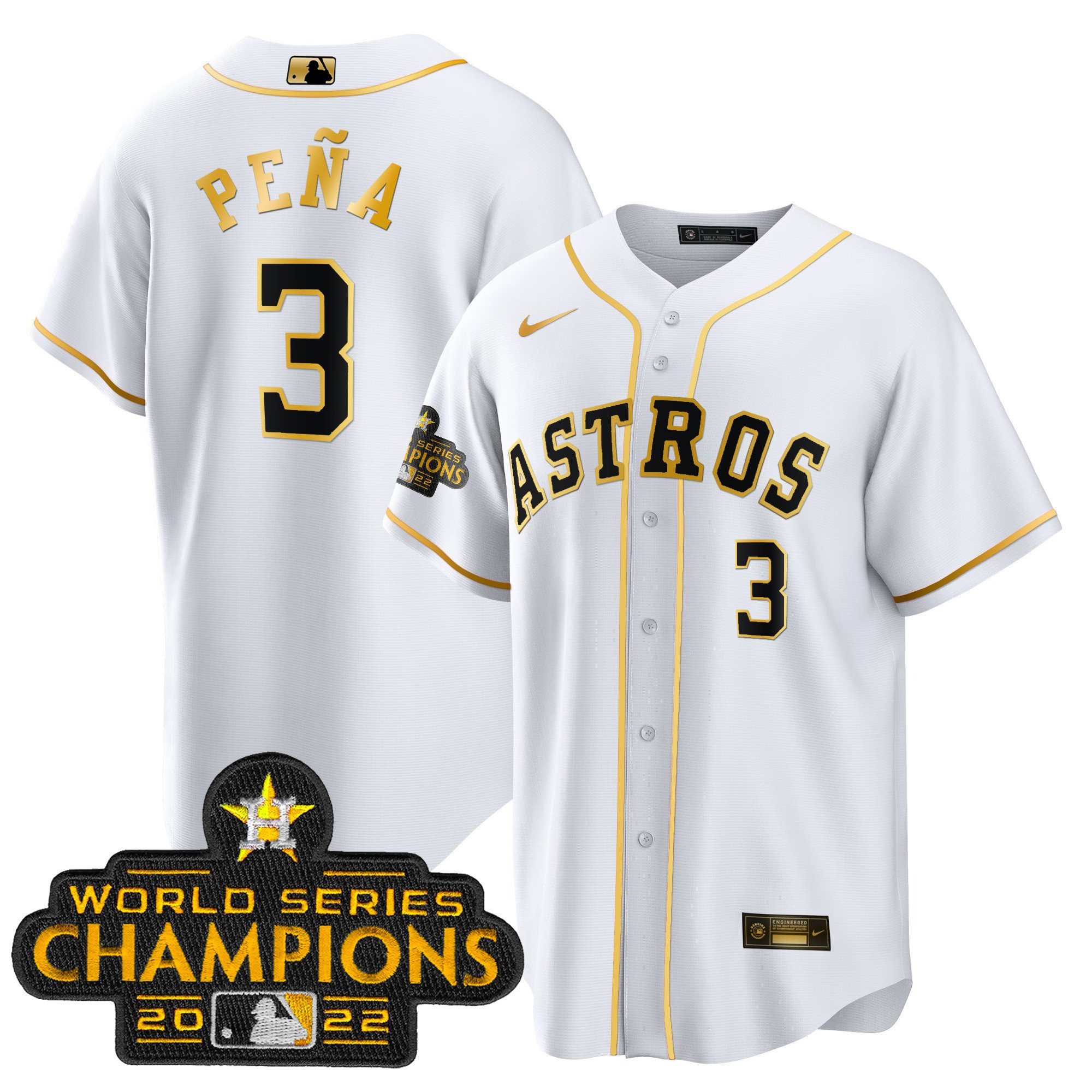 Jeremy Pena Men's Houston Astros 2023 Gold Cool Base Collection White Gold Jersey - All Stitched