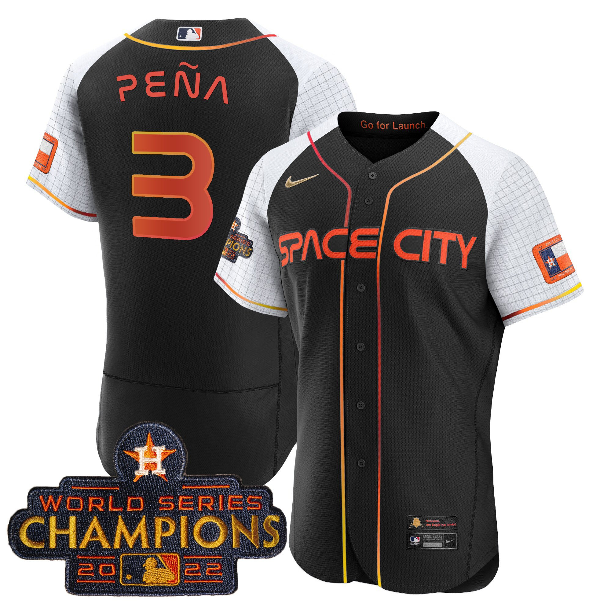 Jeremy Pena Men's Houston Astros 2023 Space City Champions Alternate Flex Black Jersey - All Stitched