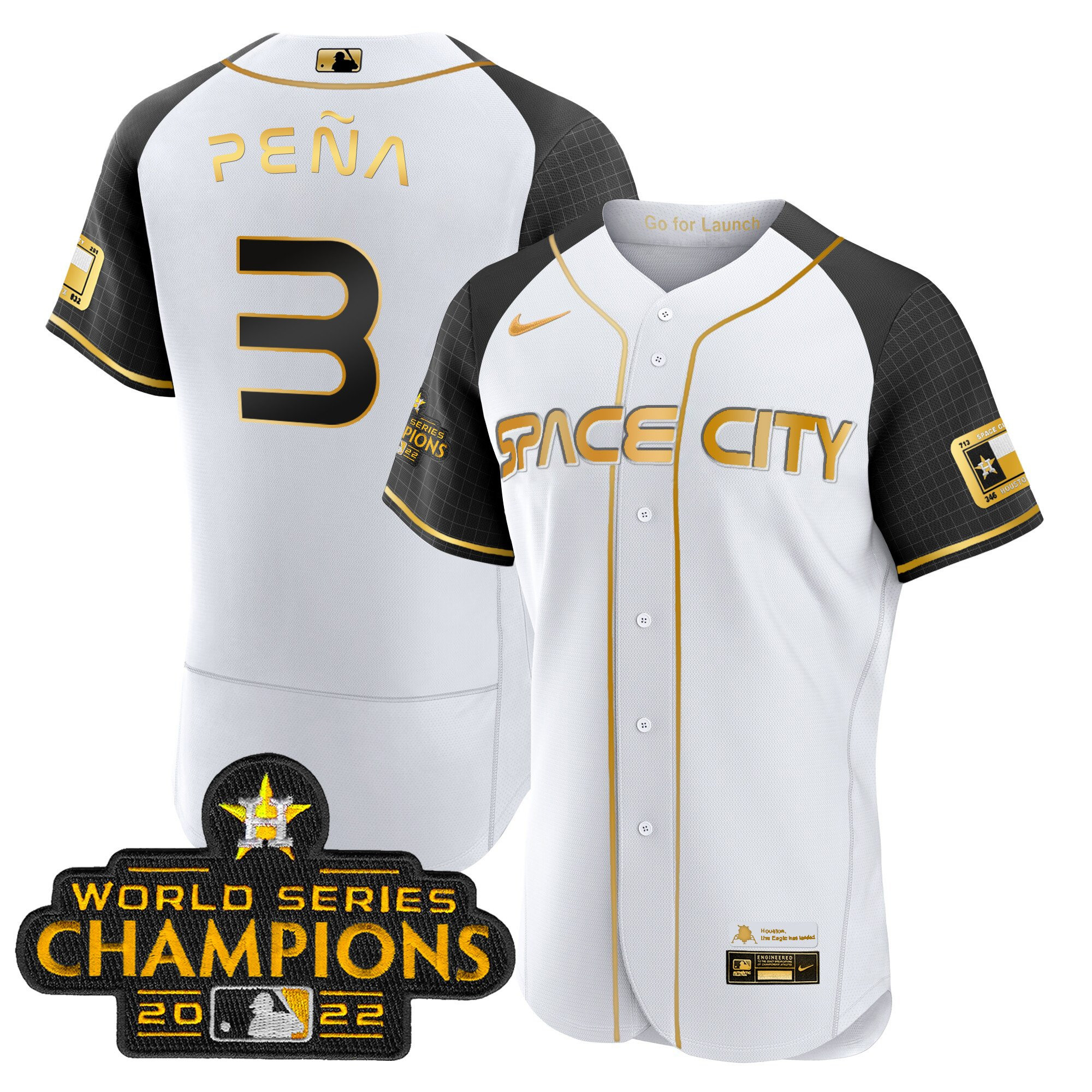 Jeremy Pena Men's Houston Astros 2023 Space City Champions Alternate Flex White Gold Jersey - All Stitched