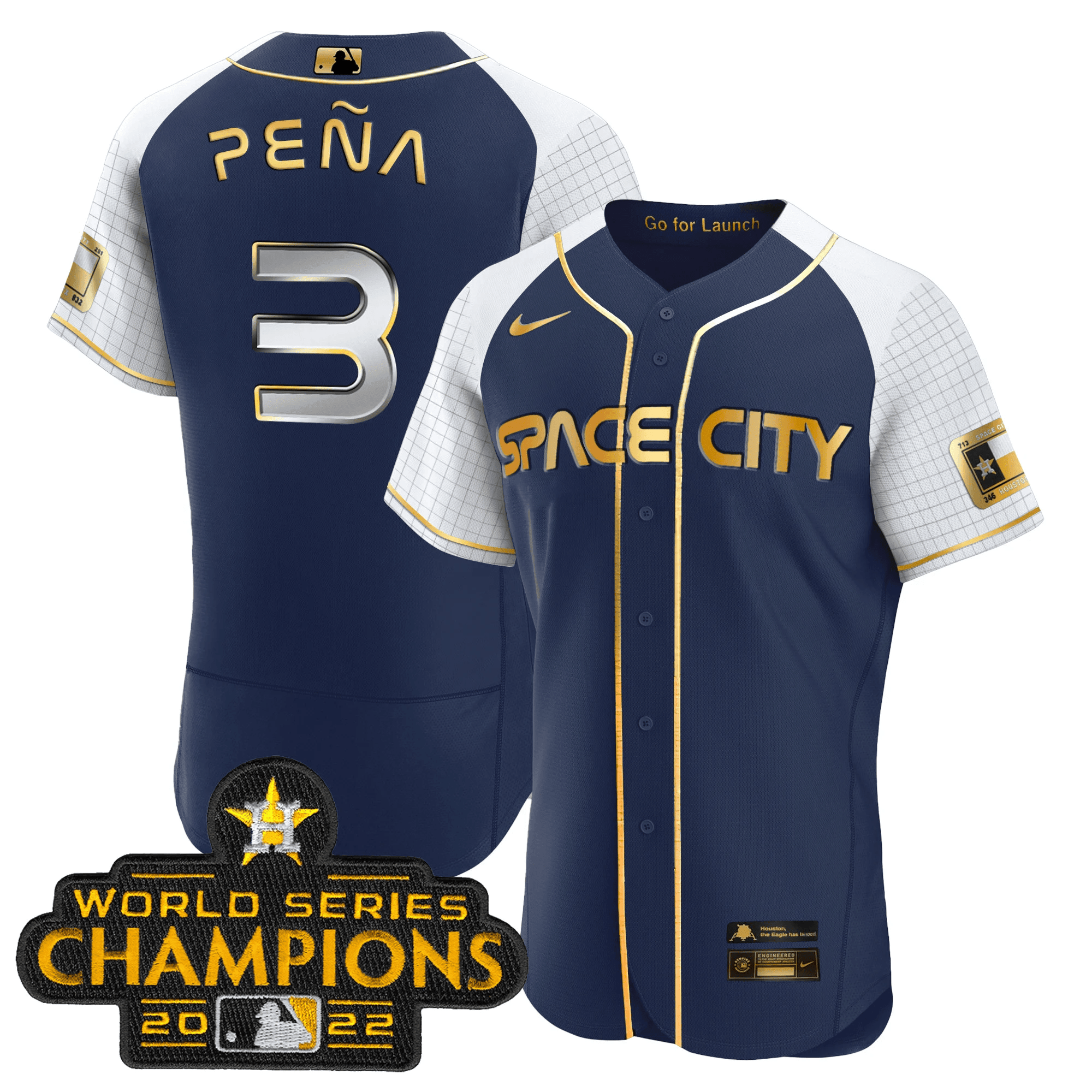 Jeremy Pena Men's Houston Astros 2023 Space City Champions Alternate Navy Flex Navy Gold Jersey - All Stitched