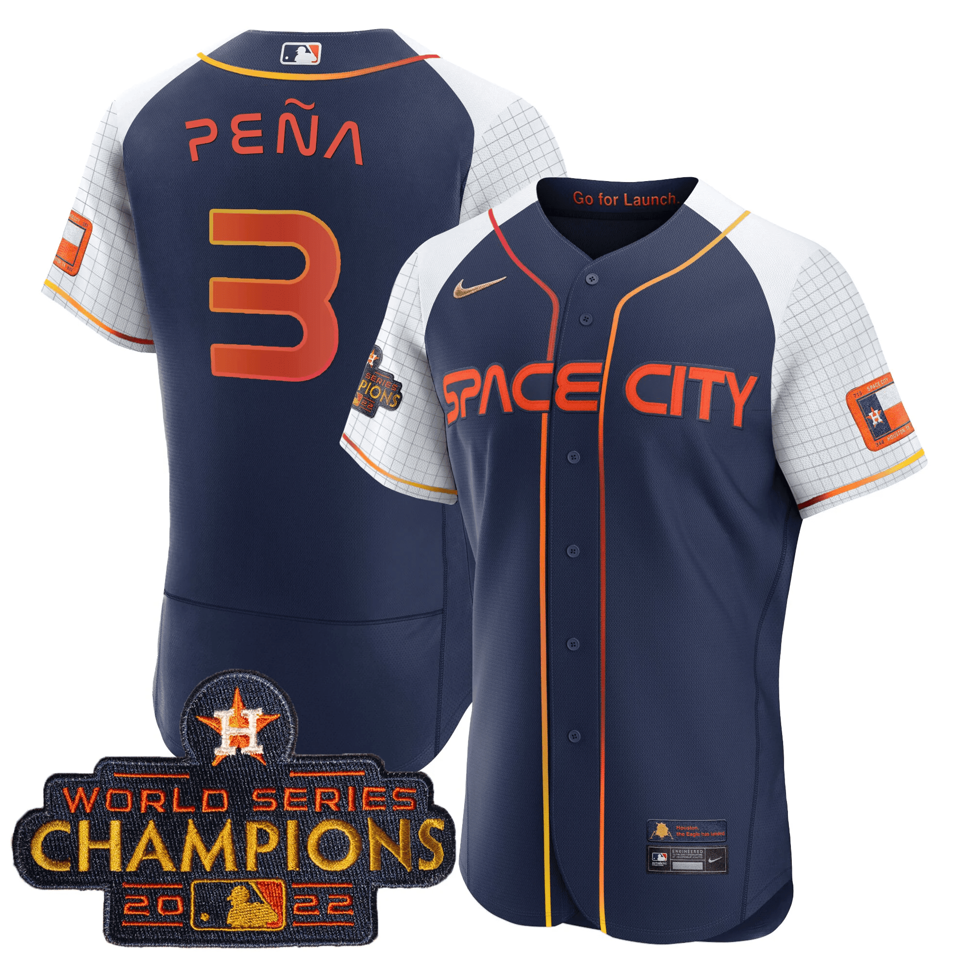 Jeremy Pena Men's Houston Astros 2023 Space City Champions Alternate Navy Flex Navy White Jersey - All Stitched