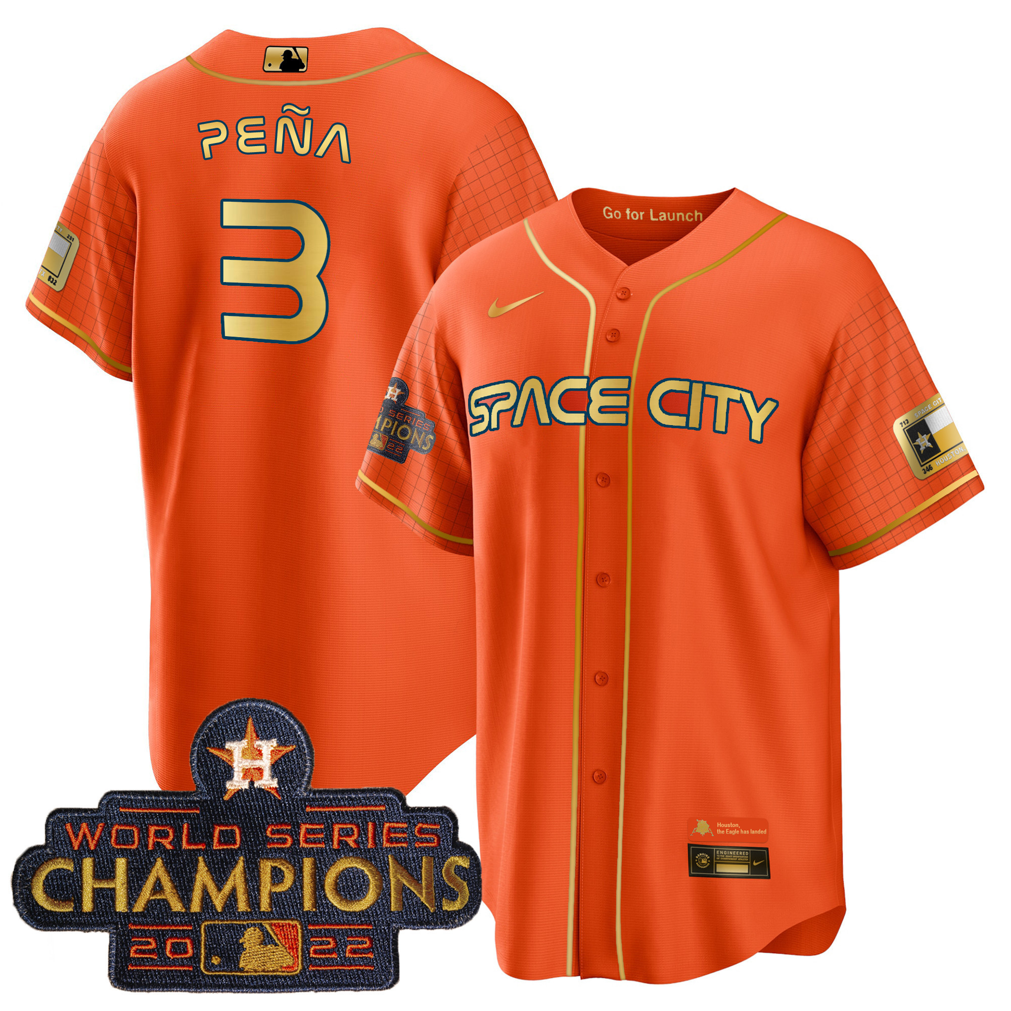 Jeremy Pena Men's Houston Astros 2023 Space City Champions Cool Orange Jersey - All Stitched