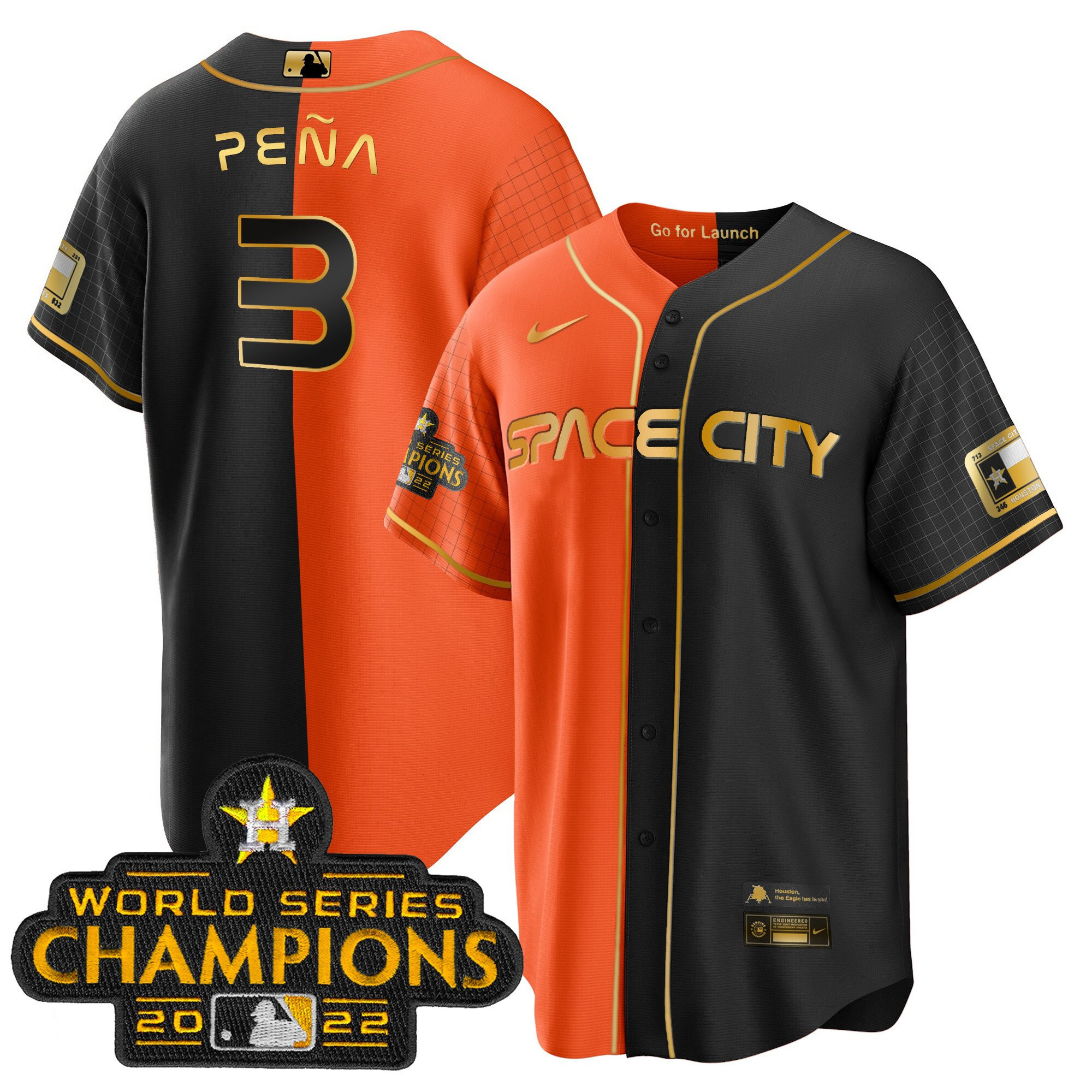 Jeremy Pena Men's Houston Astros 2023 Space City Champions Gold Split Cool B&O Jersey - All Stitched