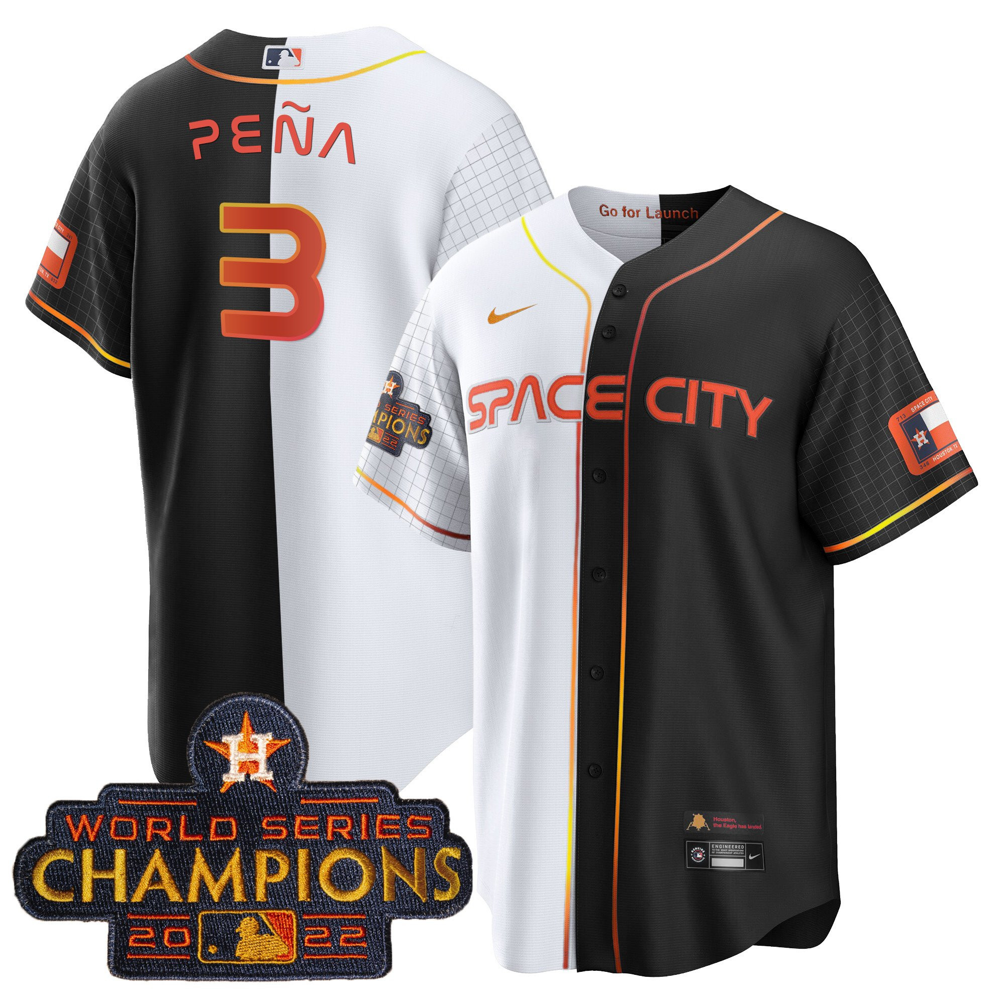 Jeremy Pena Men's Houston Astros 2023 Space City Champions Gold Split Cool B&W Jersey - All Stitched