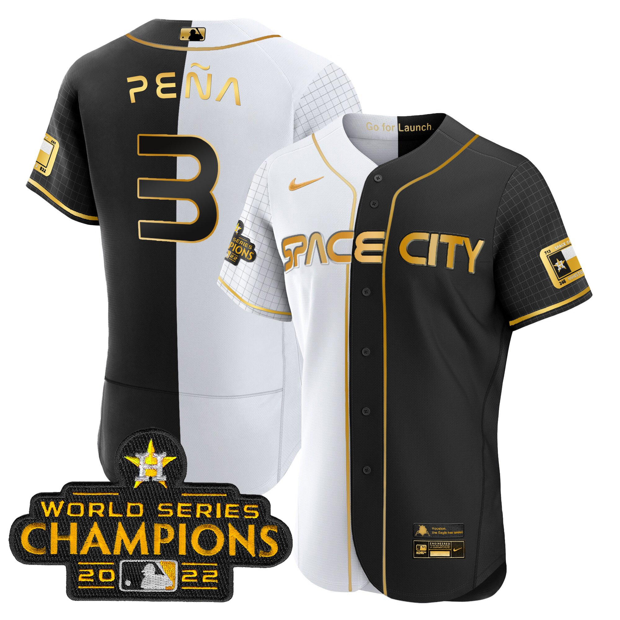 Jeremy Pena Men's Houston Astros 2023 Space City Champions Gold Split Flex Gold Jersey - All Stitched
