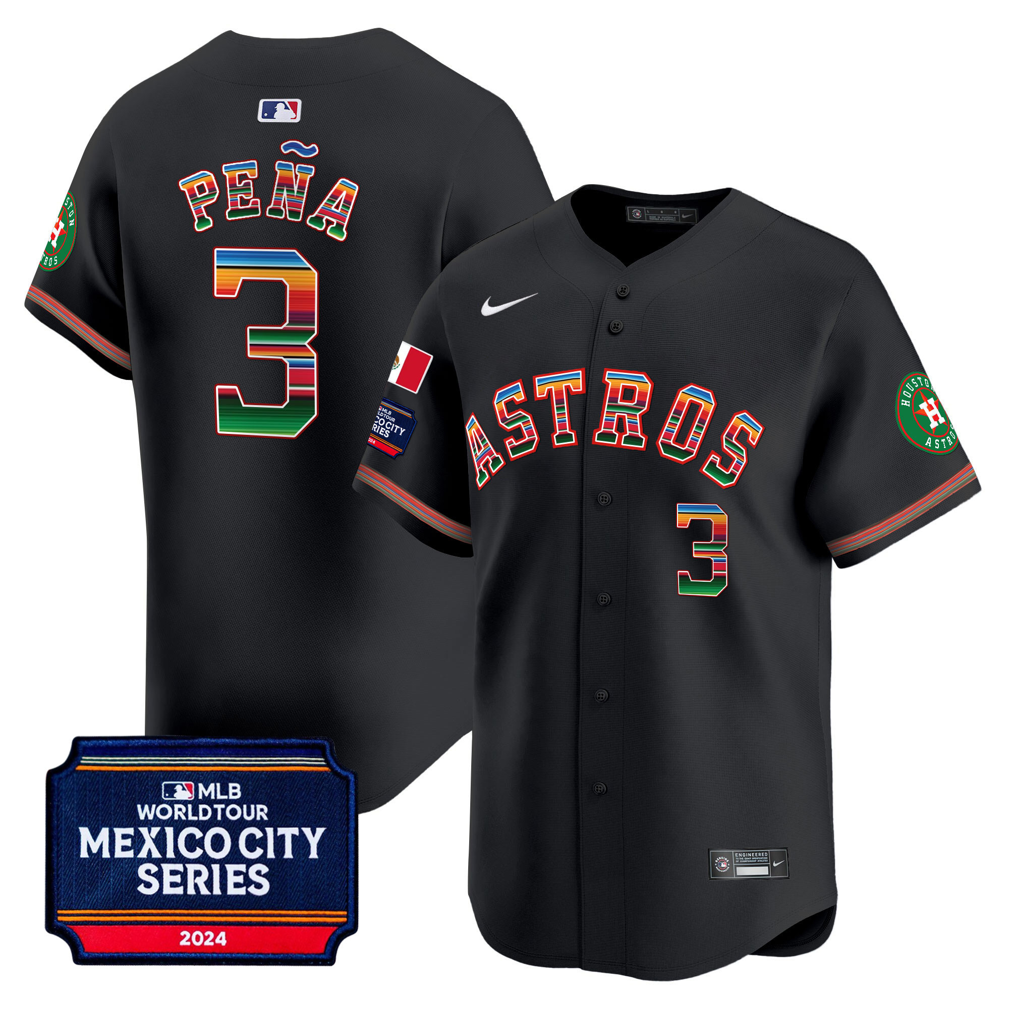 Jeremy Pena Men's Houston Astros 2024 Mexico City Series Patch Vapor Premier Limited Black Jersey - All Stitched