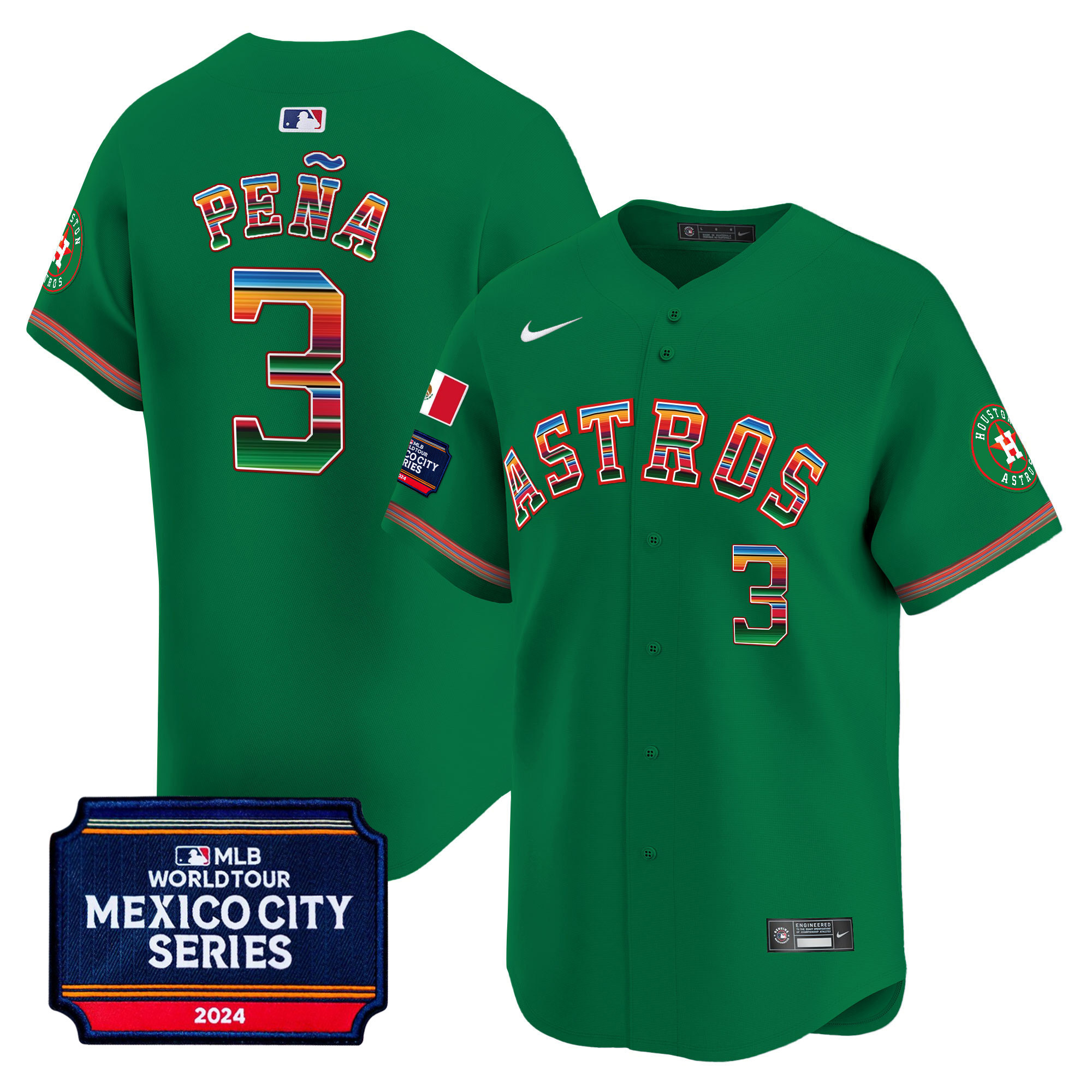 Jeremy Pena Men's Houston Astros 2024 Mexico City Series Patch Vapor Premier Limited Green Jersey - All Stitched