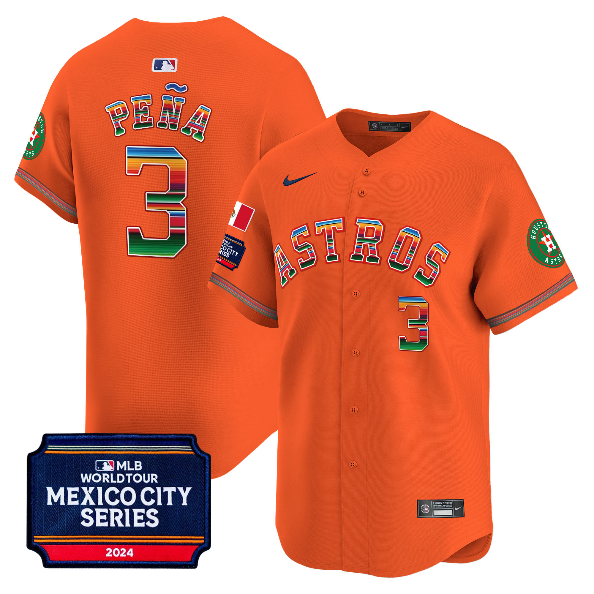 Jeremy Pena Men's Houston Astros 2024 Mexico City Series Patch Vapor Premier Limited Orange Jersey - All Stitched