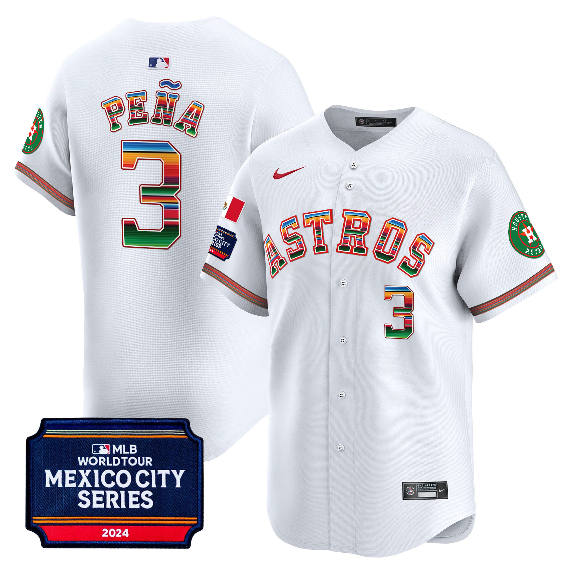 Jeremy Pena Men's Houston Astros 2024 Mexico City Series Patch Vapor Premier Limited White Jersey - All Stitched