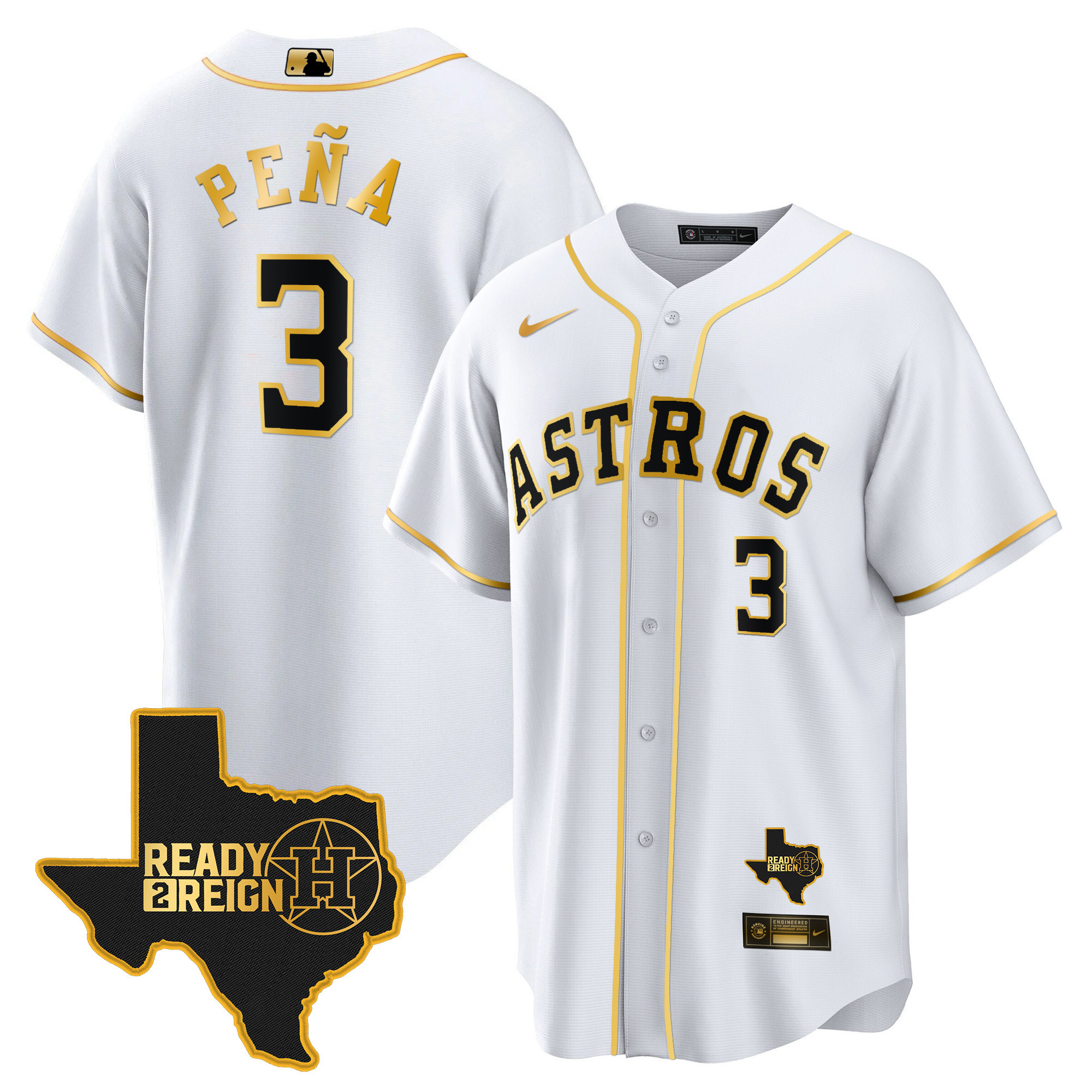 Jeremy Pena Men's Houston Astros 2024 Ready 2 Reign Cool Base White Gold Jersey - All Stitched