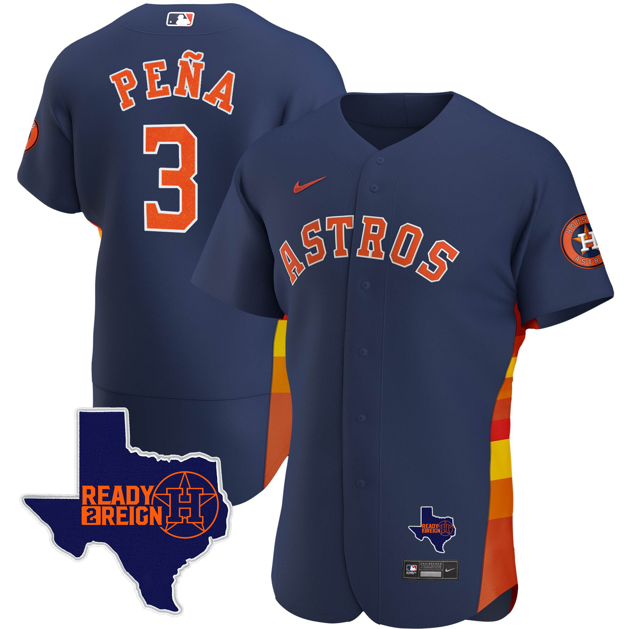 Jeremy Pena Men's Houston Astros 2024 Ready 2 Reign Flex Base Navy Jersey - All Stitched