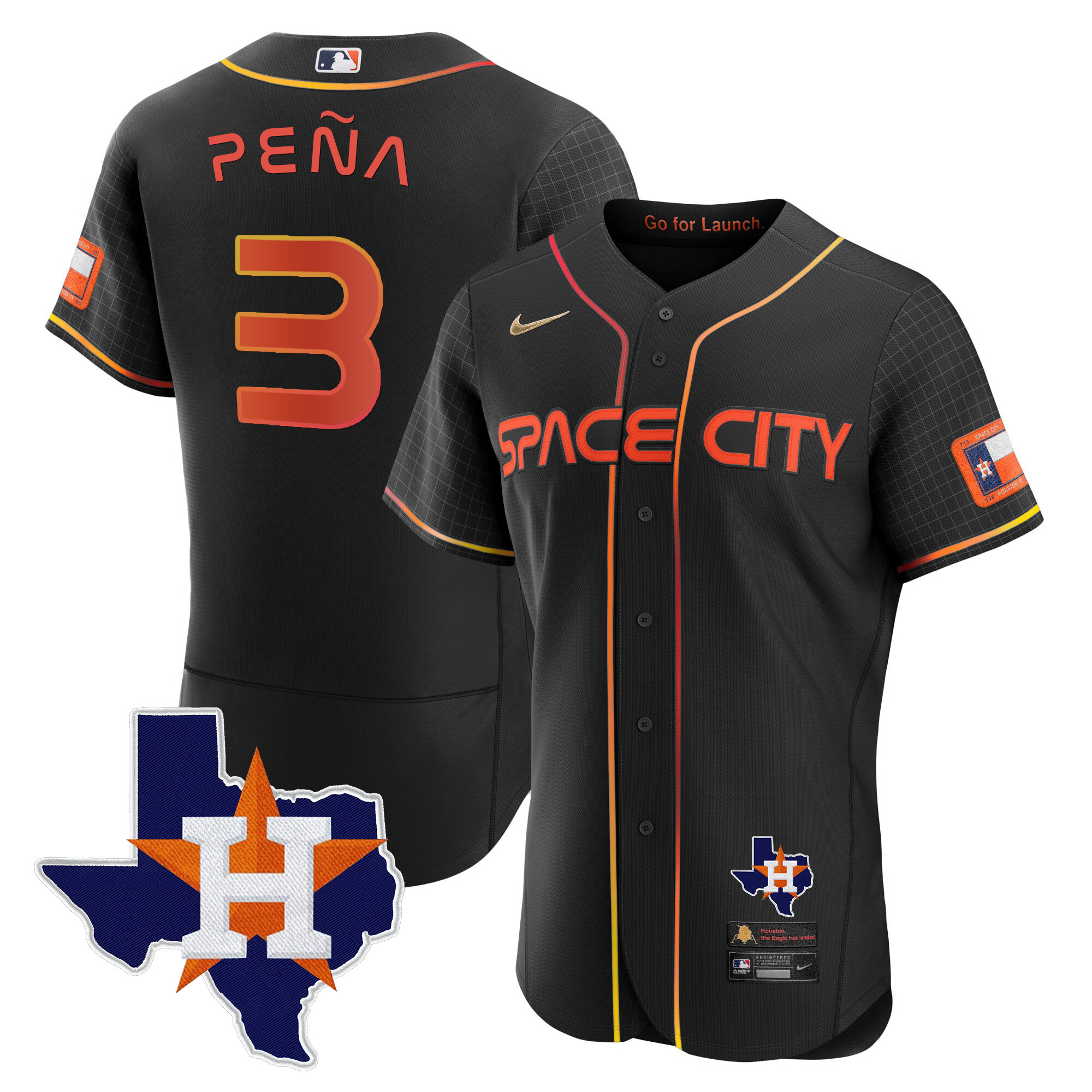 Jeremy Pena Men's Houston Astros 2024 Space City Flex Base - Texas Patch Black Jersey - All Stitched