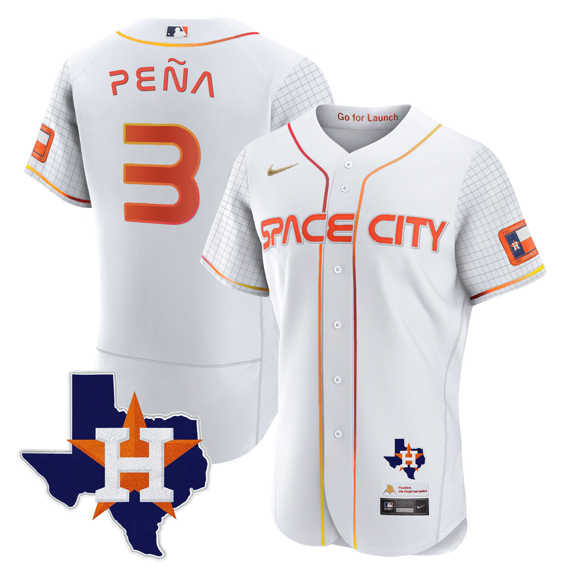 Jeremy Pena Men's Houston Astros 2024 Space City Flex Base - Texas Patch White Jersey - All Stitched