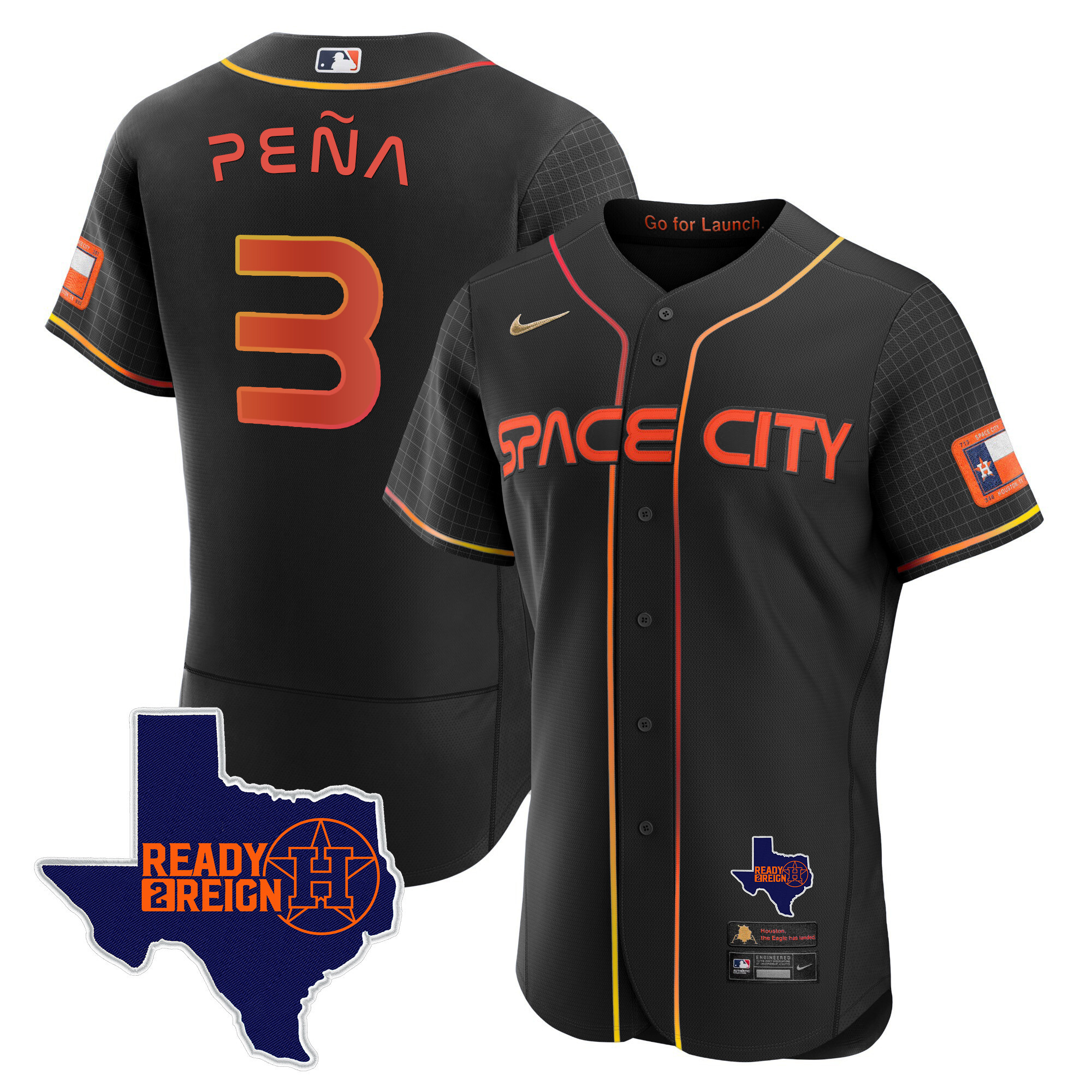 Jeremy Pena Men's Houston Astros 2024 Space City Ready 2 Reign Flex Base Black Jersey - All Stitched