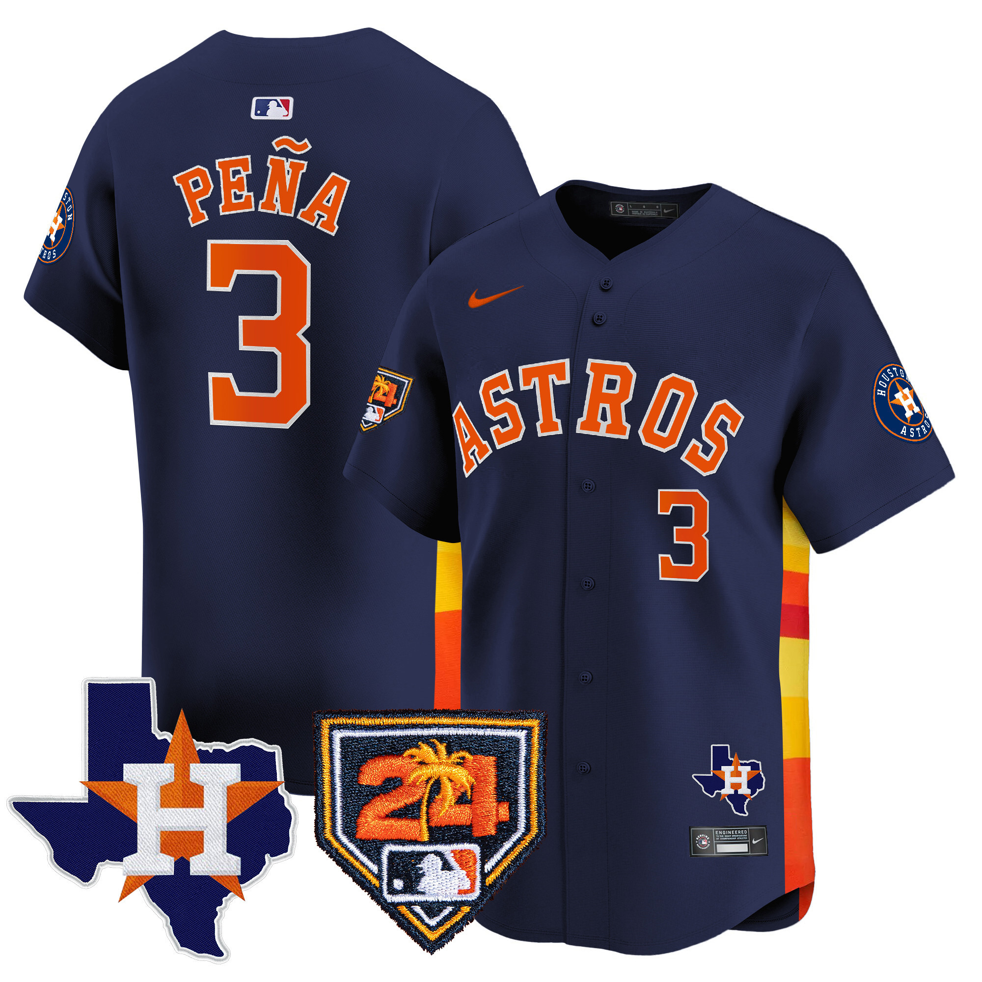 Jeremy Pena Men's Houston Astros 2024 Spring Training & Texas Patch Vapor Premier Limited Navy Jersey - All Stitched