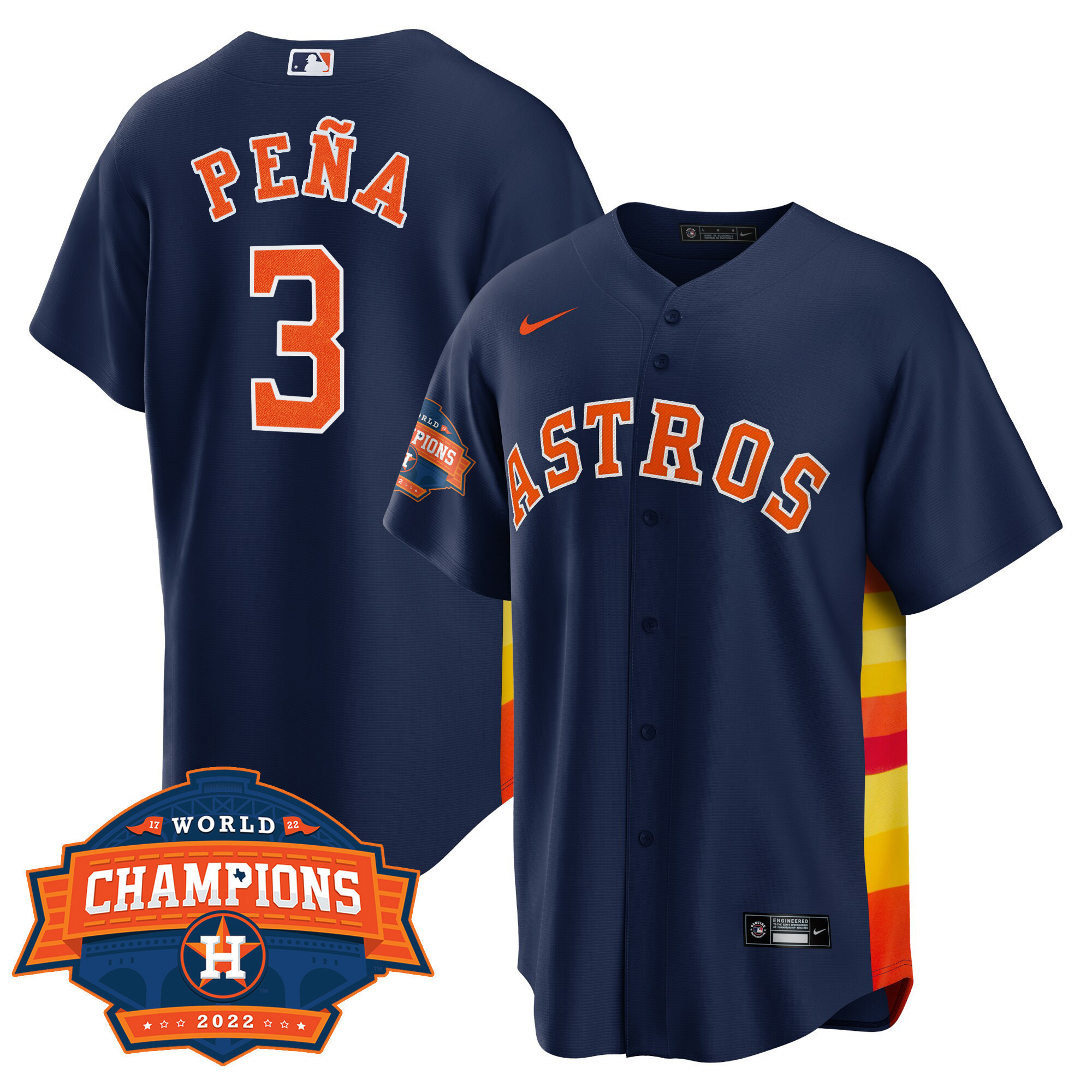 Jeremy Pena Men's Houston Astros Alternate Navy 2022 Champions Limited Player Cool Base Jersey - All Stitched