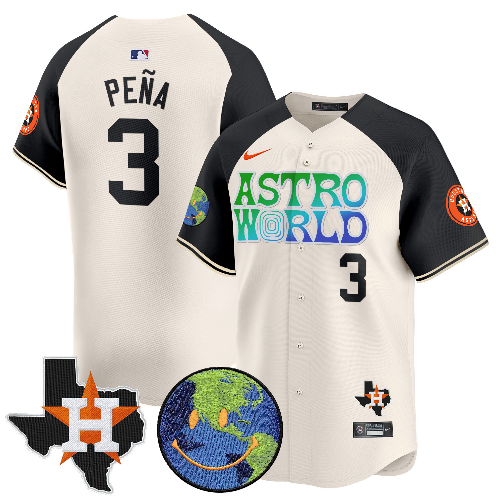 Jeremy Pena Men's Houston Astros Cactus Jack Astro World Vapor Premier Limited Cream Alternate Jersey - All Stitched