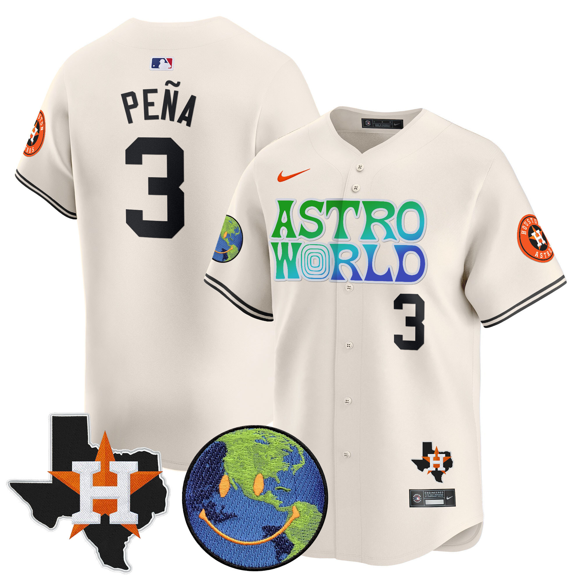 Jeremy Pena Men's Houston Astros Cactus Jack Astro World Vapor Premier Limited Cream Jersey - All Stitched