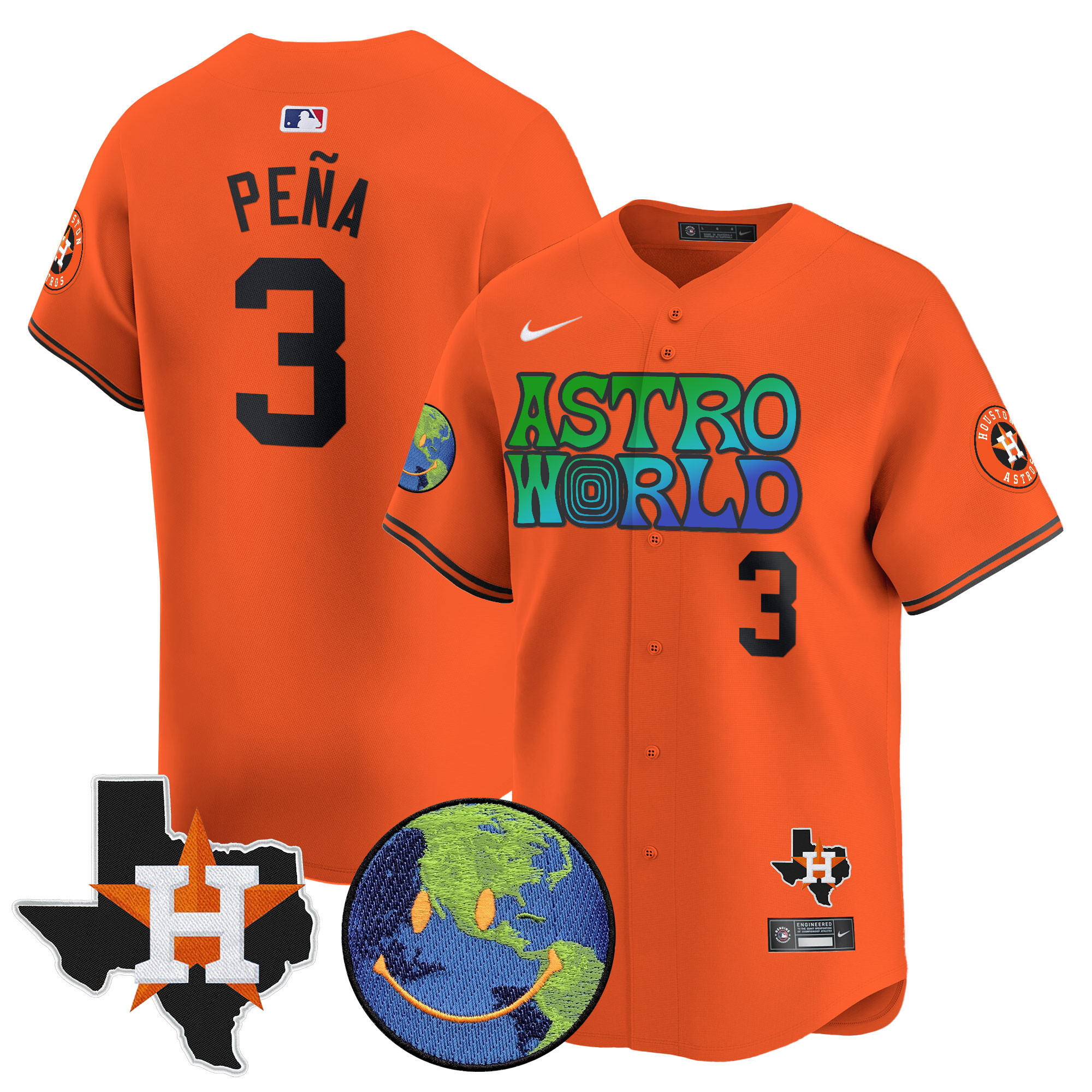 Jeremy Pena Men's Houston Astros Cactus Jack Astro World Vapor Premier Limited Orange Jersey - All Stitched