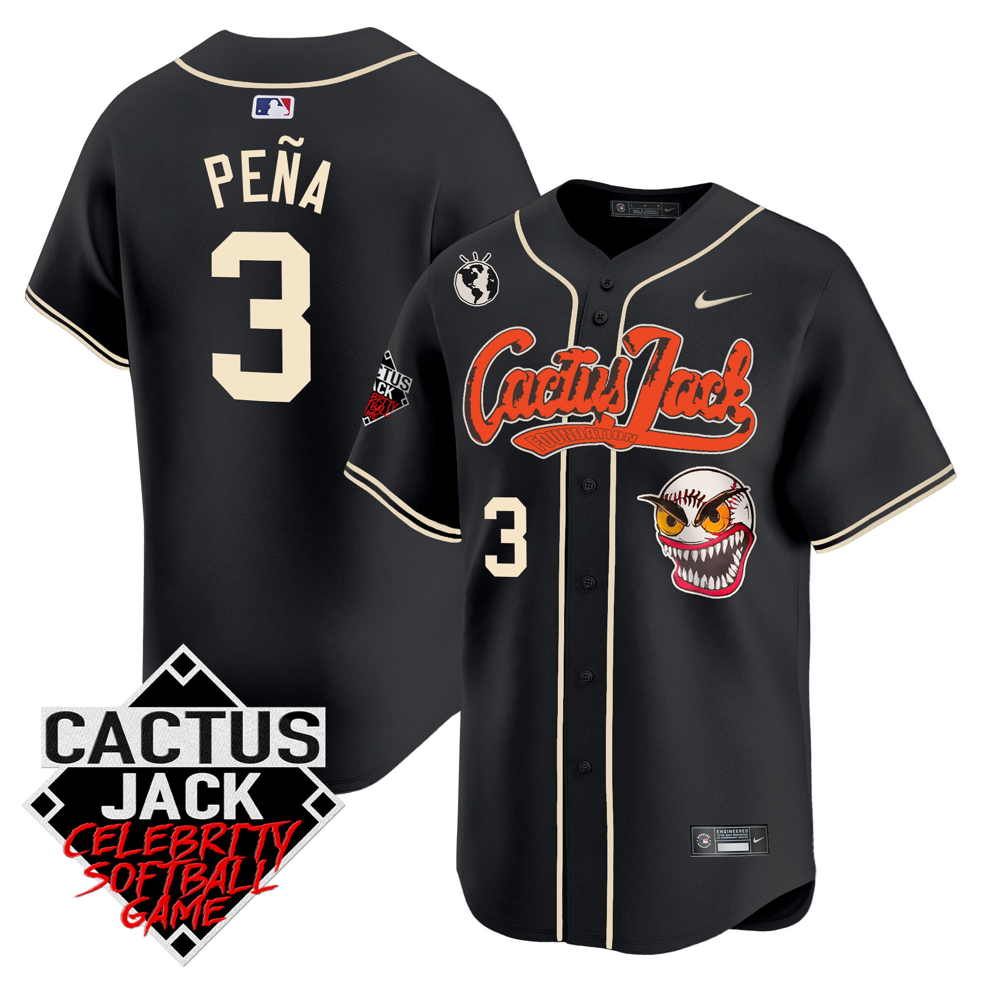 Jeremy Pena Men's Houston Astros Cactus Jack Celebrity Softball Game Patch Vapor Premier Limited Black Jersey - All Stitched