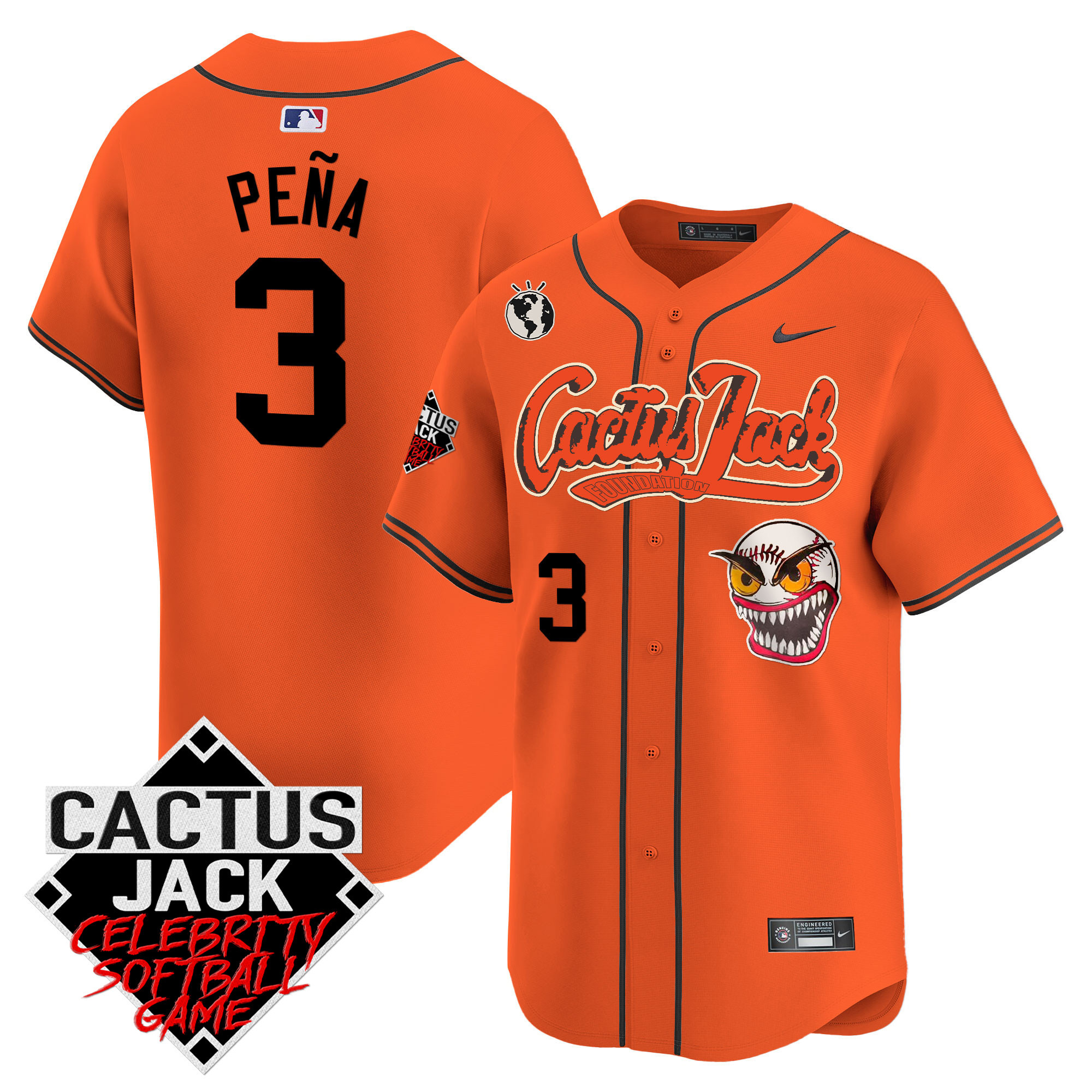 Jeremy Pena Men's Houston Astros Cactus Jack Celebrity Softball Game Patch Vapor Premier Limited Orange Jersey - All Stitched