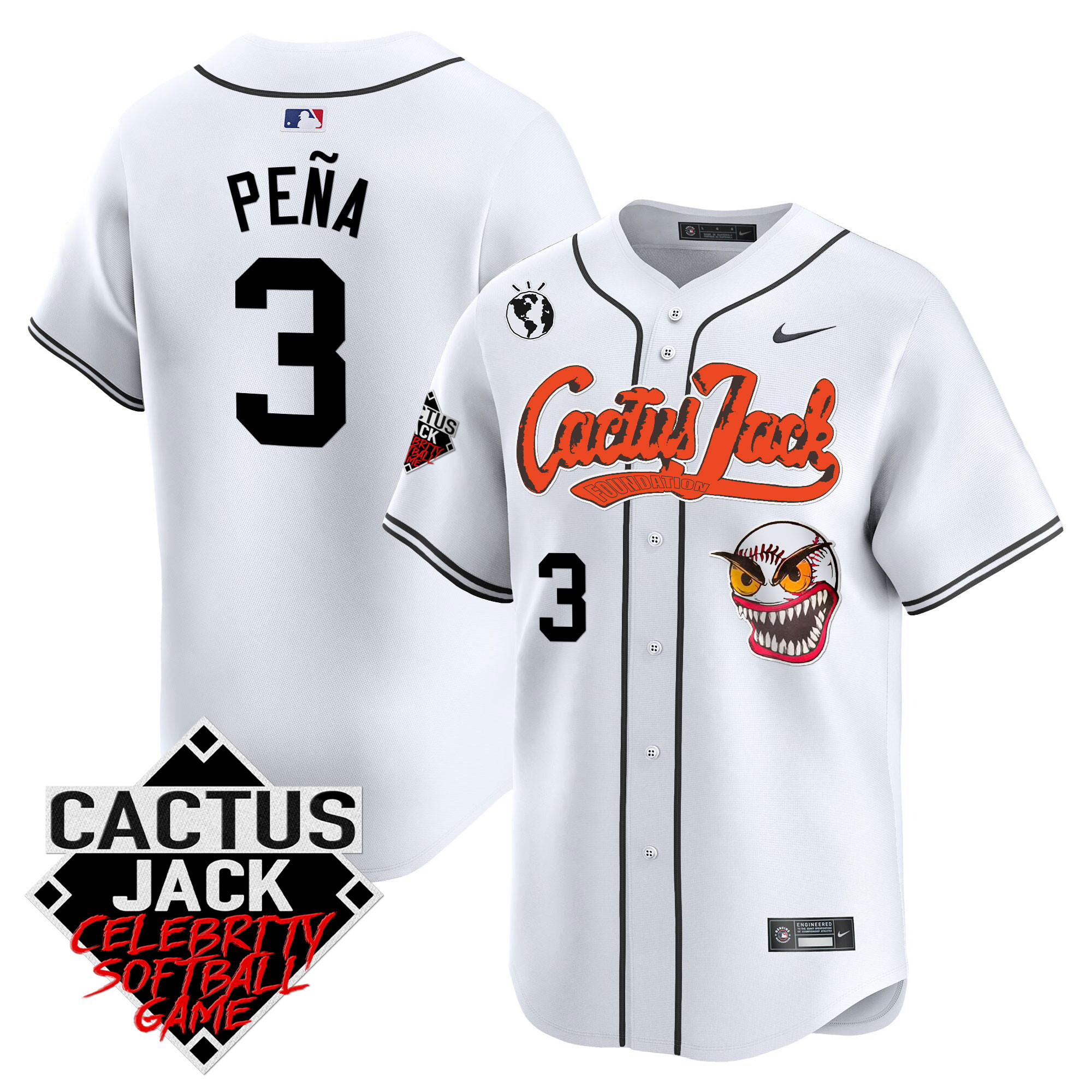 Jeremy Pena Men's Houston Astros Cactus Jack Celebrity Softball Game Patch Vapor Premier Limited White Jersey - All Stitched