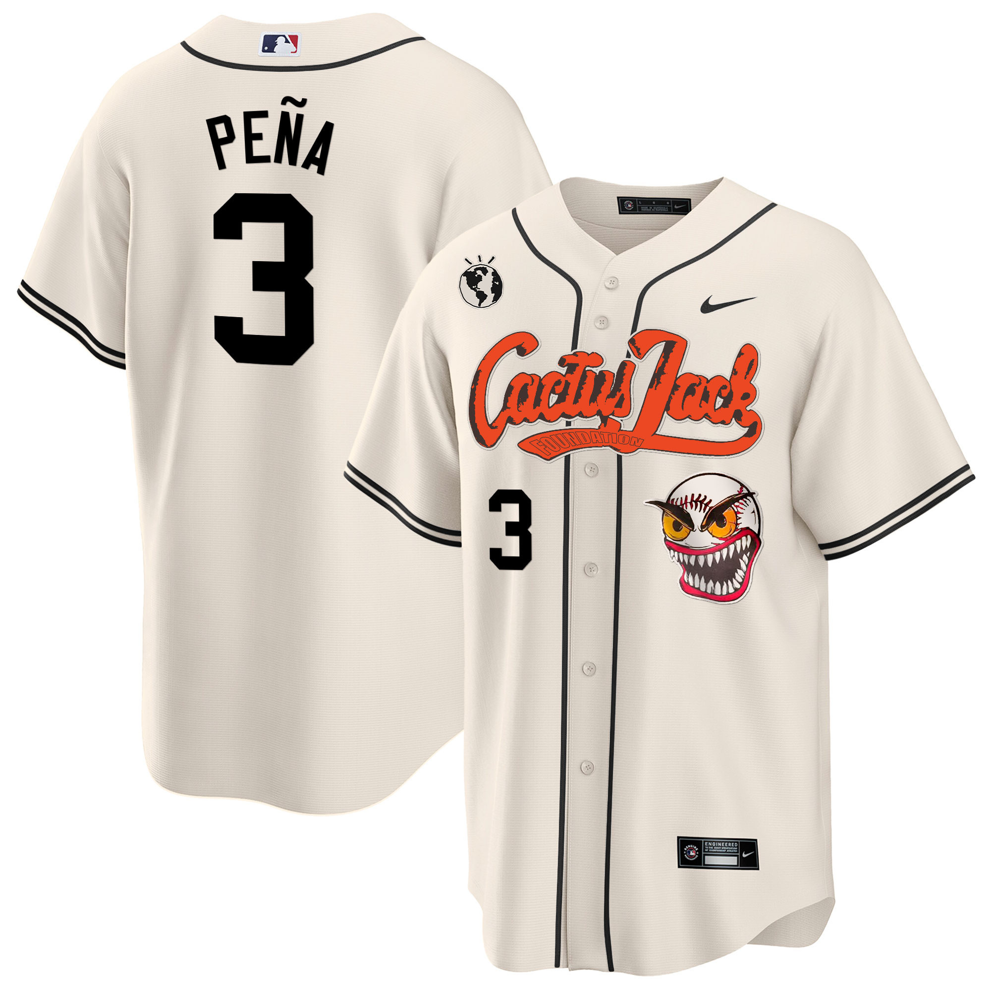 Jeremy Pena Men's Houston Astros Cactus Jack Cool Base Cream Jersey - All Stitched