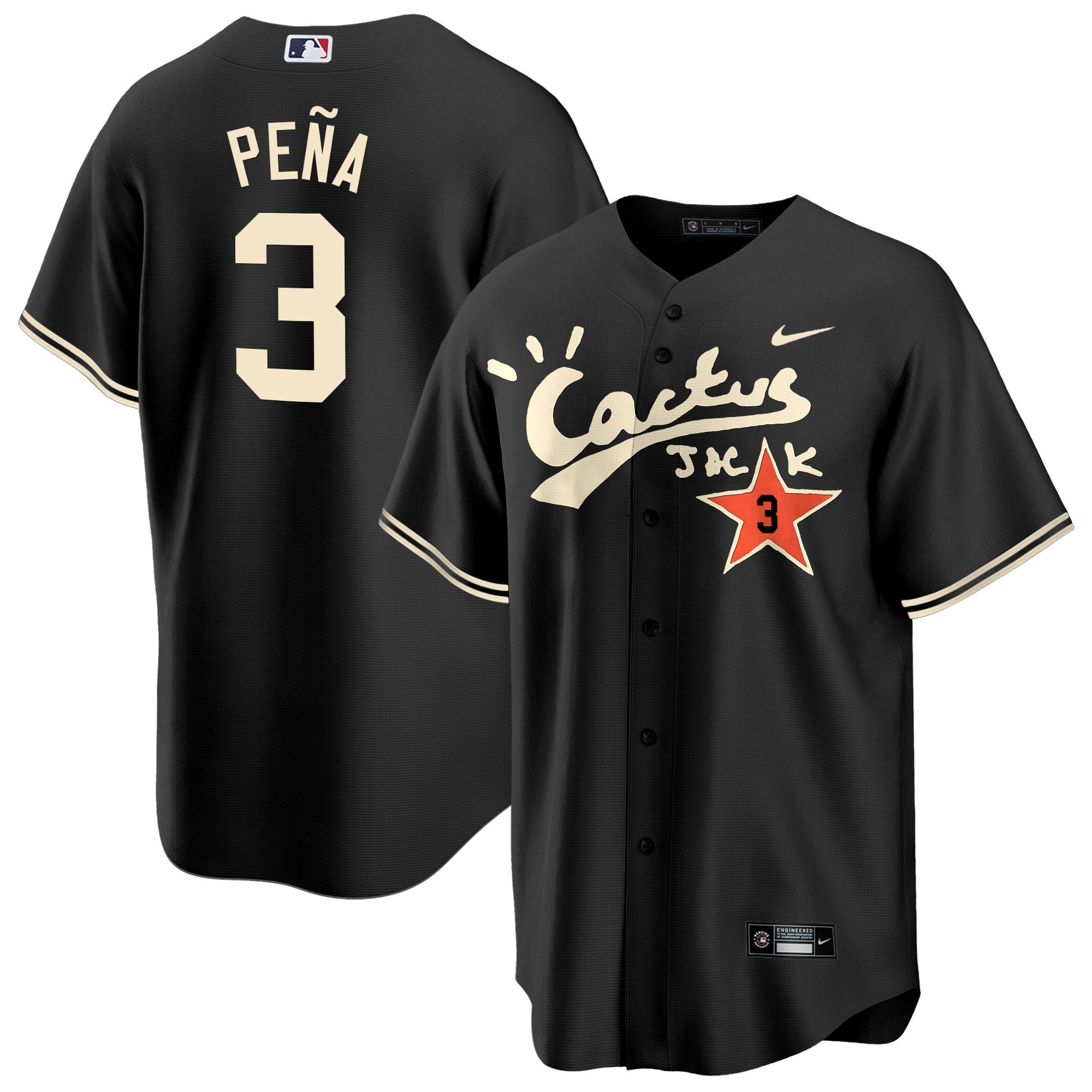 Jeremy Pena Men's Houston Astros Cactus Jack Cool Base V2 Black Jersey - All Stitched