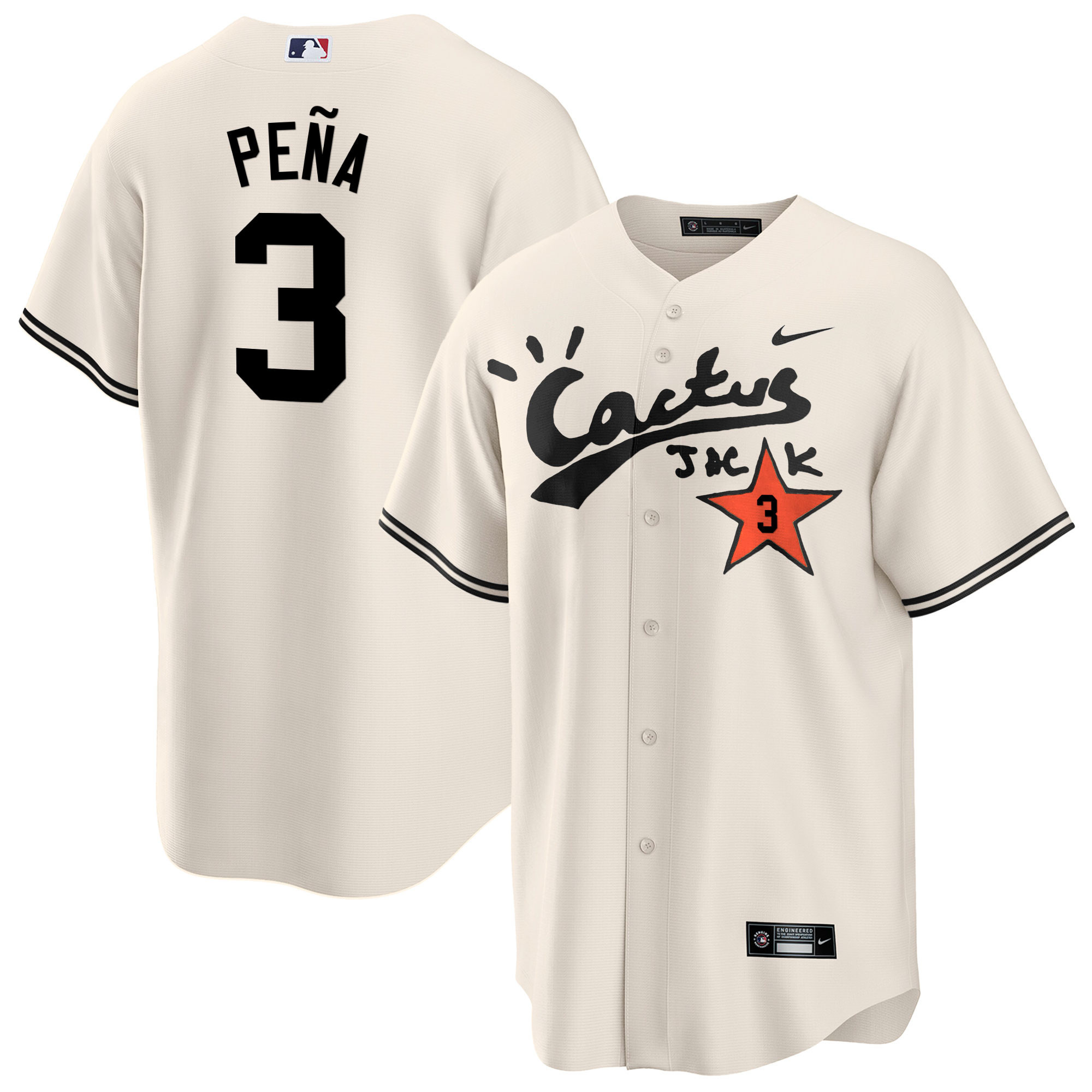Jeremy Pena Men's Houston Astros Cactus Jack Cool Base V2 Cream Jersey - All Stitched