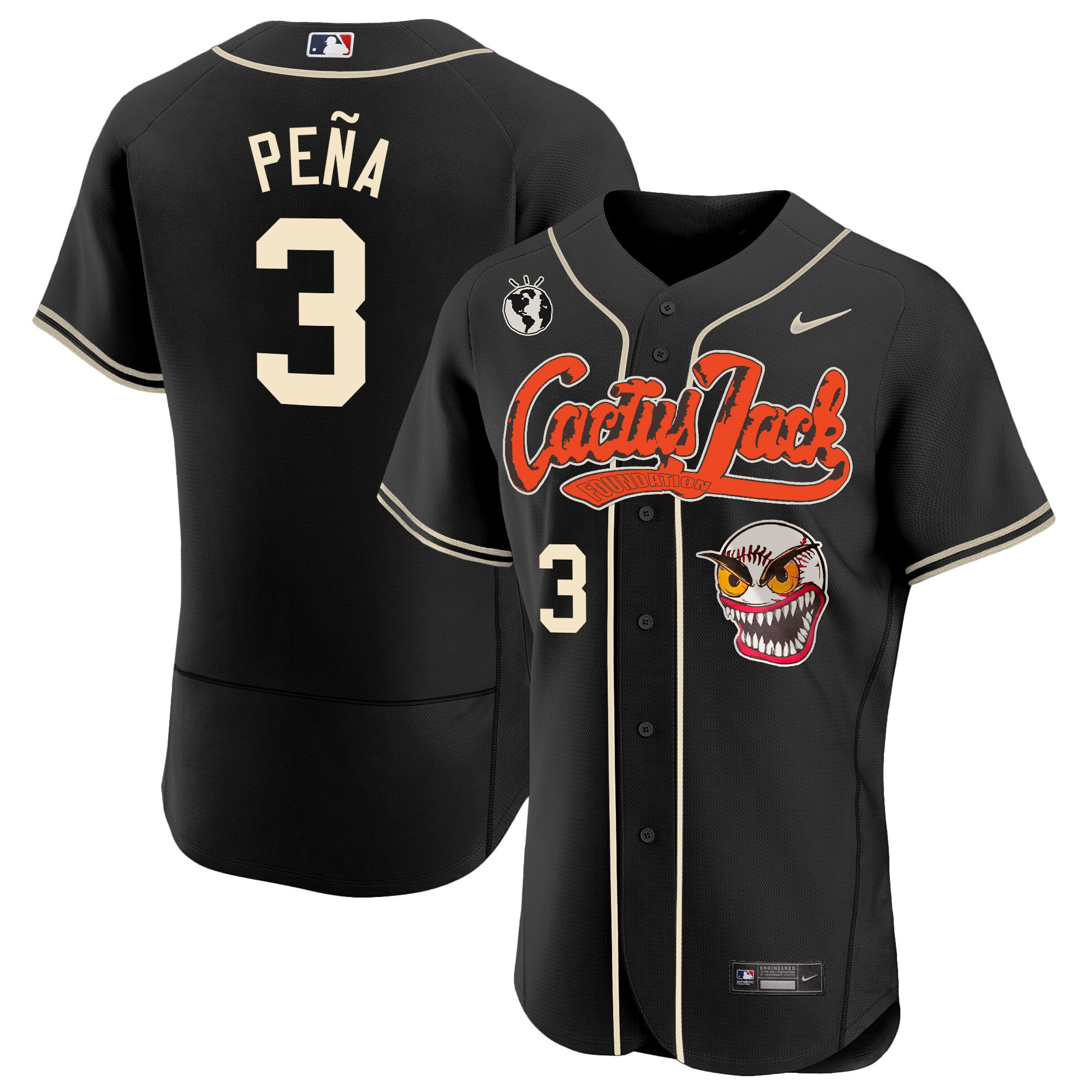 Jeremy Pena Men's Houston Astros Cactus Jack Flex Base Black Jersey - All Stitched