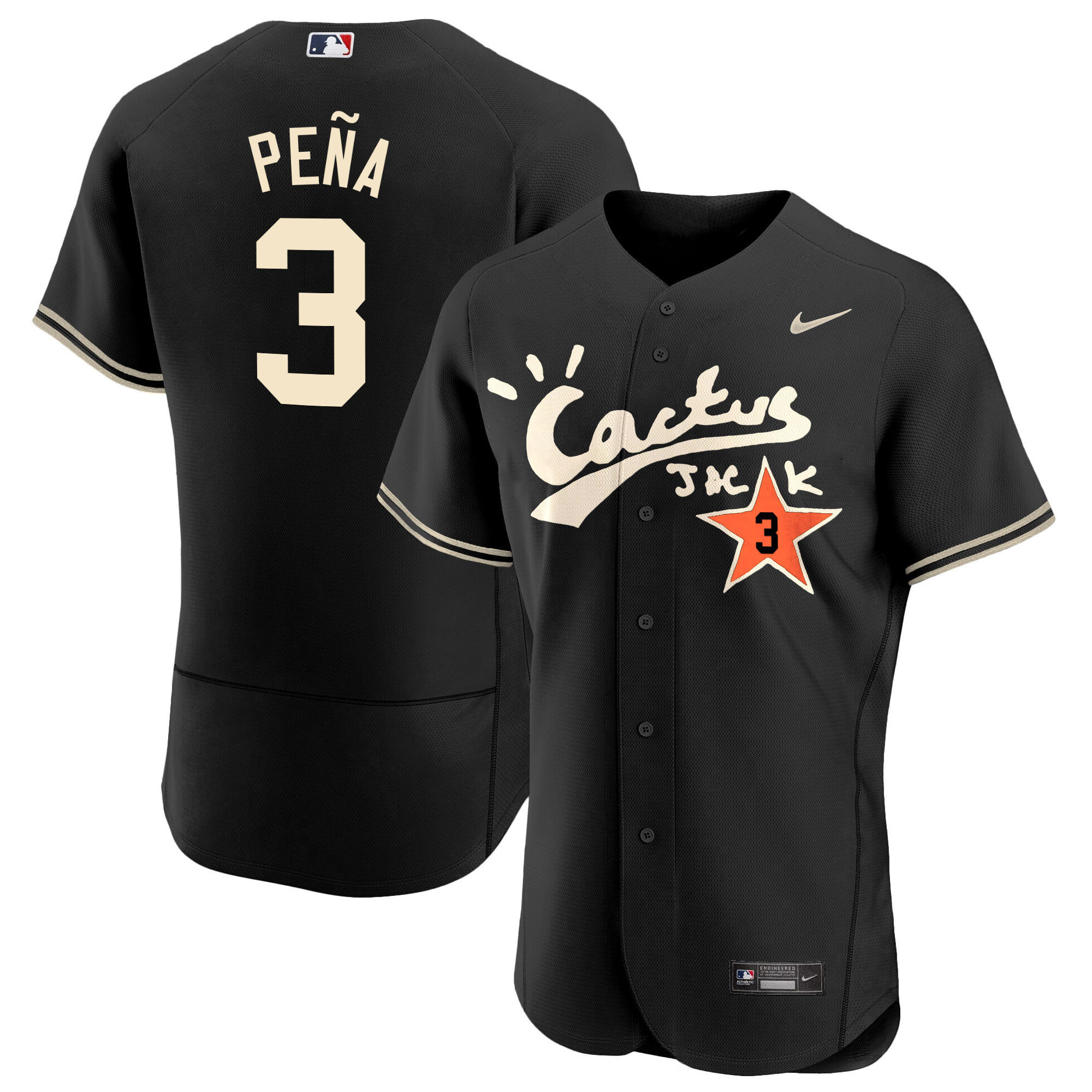 Jeremy Pena Men's Houston Astros Cactus Jack Flex Base V2 Black Jersey - All Stitched