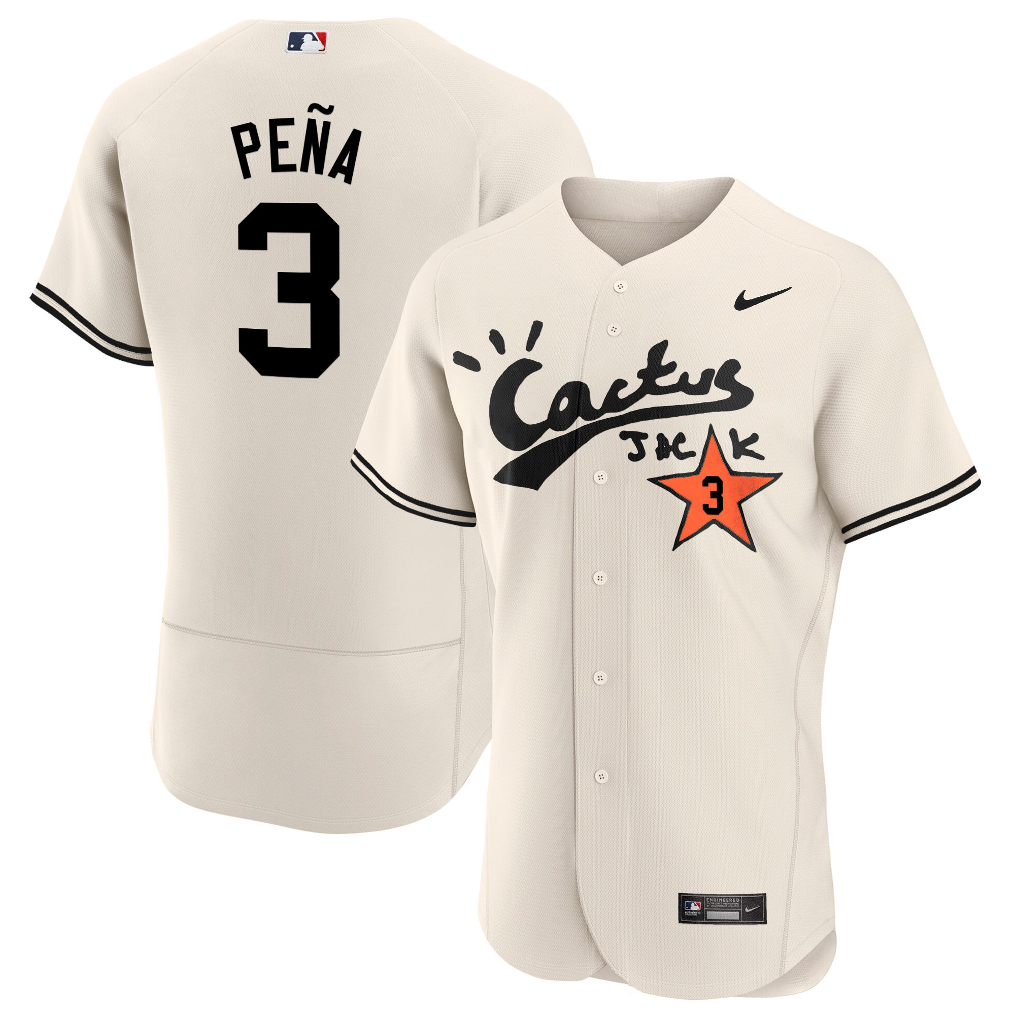 Jeremy Pena Men's Houston Astros Cactus Jack Flex Base V2 Cream Jersey - All Stitched